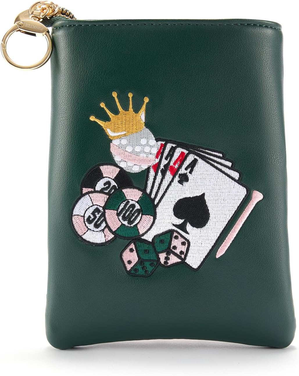 PINKTEE Golf Valuables Pouch Funny Golf Accessories Bag with Zipper Master Green Premiun Leather Golf Tee/Ball Pouch for Women Men
