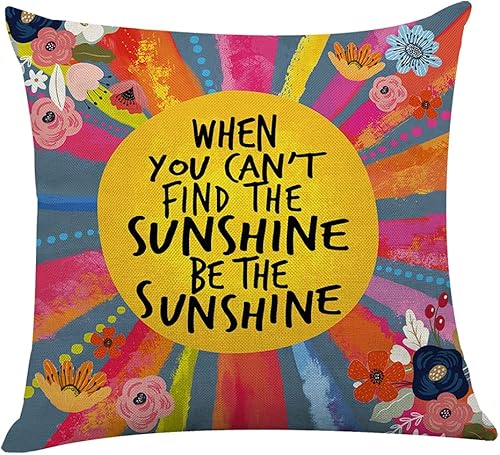 Littlefa Funda de almohada Be The Sunshine, fundas de almohada de sol, funda de almohada decorativa de flor de sol para niñas, fundas de almohada