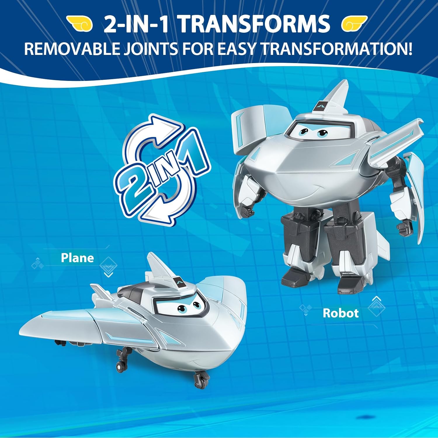 Super Wings Transformable Toys Playset, 5 in Jett and Traver Airplane Transforming Figures Toys Set, 2 in 1 Mode Rescue Bots Toy for 3-5 Year Old Boys Girls, Plane Toy for Toddlers Kids Age 3 4 5 6