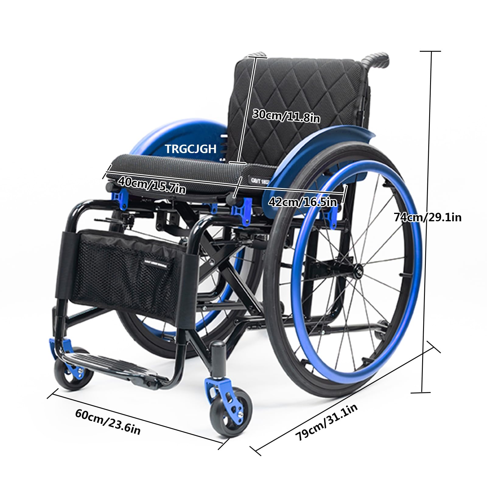 Sedia a Rotelle Pieghevole, Carrozzina sportiva in alluminio, Per disabili, Manuale, con freni, Leggera,Cintura di sicurezzam(15.7" Seat Width,Black)