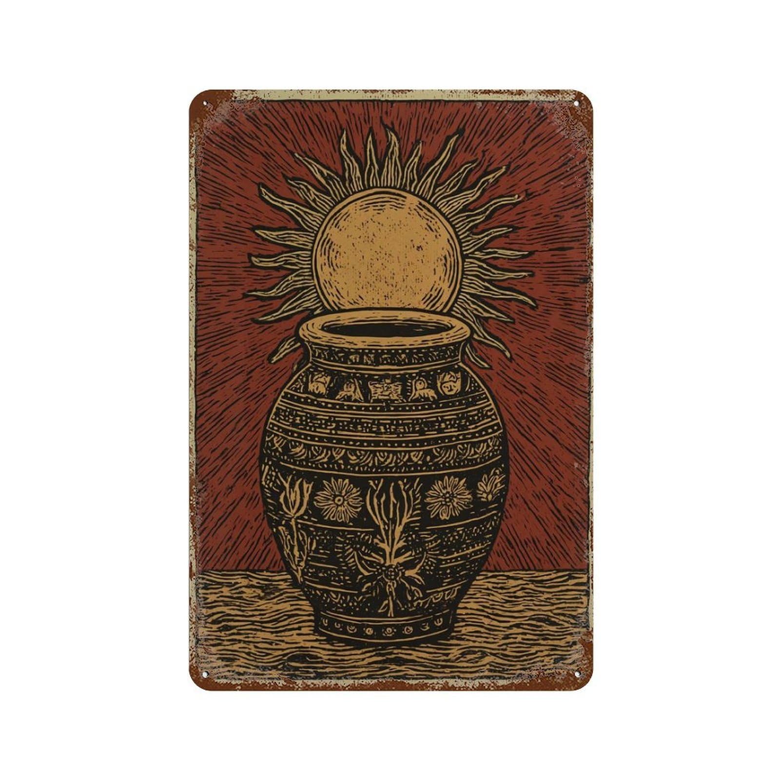 xiaoxiaoshen Southwestern Pottery Sun Symbol Rustic Folk Wall Decor Art Metal Tin Poster Modern Home Decor Art Home Bar Shop Decorations Vintage Sign 30x20cm