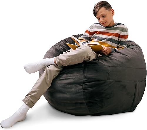 Miniatura 25 de Big Joe Fuf Silla Puf de Espuma de 5 Pies de Tamaño Extra Grande con Funda Extraíble para Niños, Adolescentes, Adultos, Onyx Lenox, Poliéster Tejido