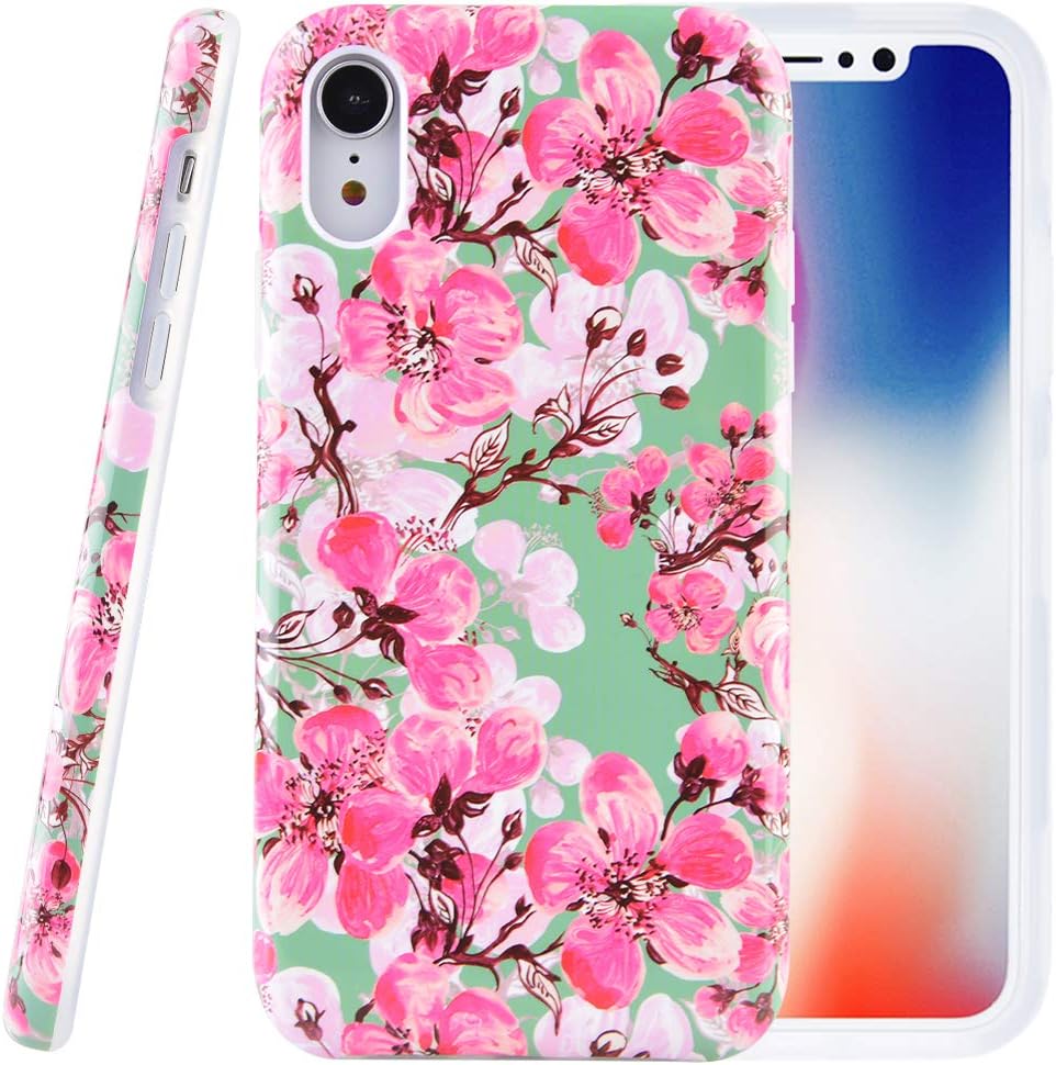 Dimaka Case for iPhone XR,Dual Layer Cute Floral Cherry Blossoms Flowers Design for Girls,Hybrid Shockproof Hard PC Soft TPU High Impact Protective Case for iPhone XR(109, iPhone XR)