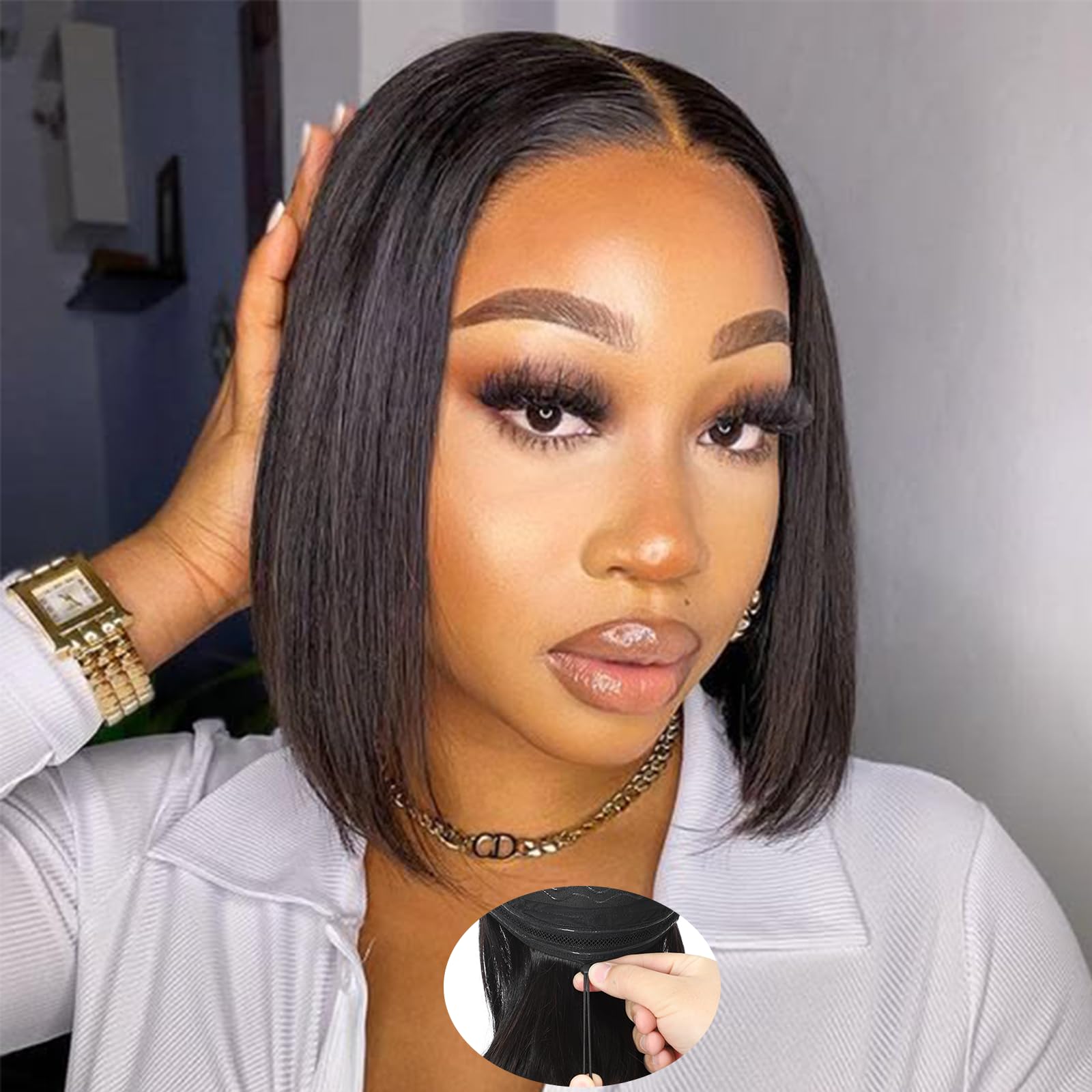 Shesbeauty Human Hair Bob Wig with 13x4 HD Lace Front