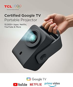 TCL C1 Smart Projector 4K Support, Compatible with Google TV, WiFi and Bluetooth, Auto Focus/Keystone, 1080P HDR10, Dolby Audio, 285 Rotation Mini LCD Projector for Bedroom/Home Theater/Outdoor,Black