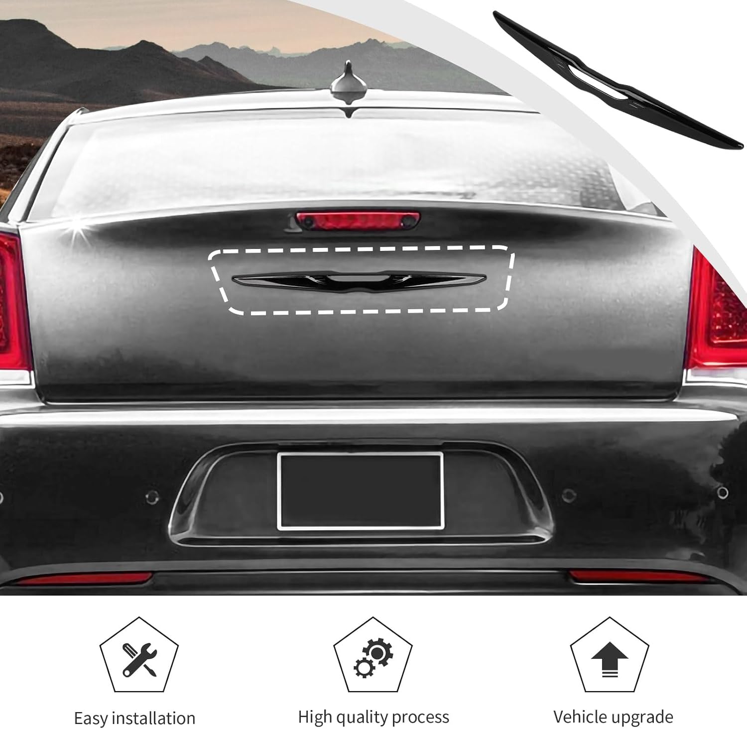 JWWY Rear Emblem Rear Bumper Center Grille Badge Molding Trim Cover Fit for 2011-2025 Chrysler 300 300C Exterior Accessories,abs Black