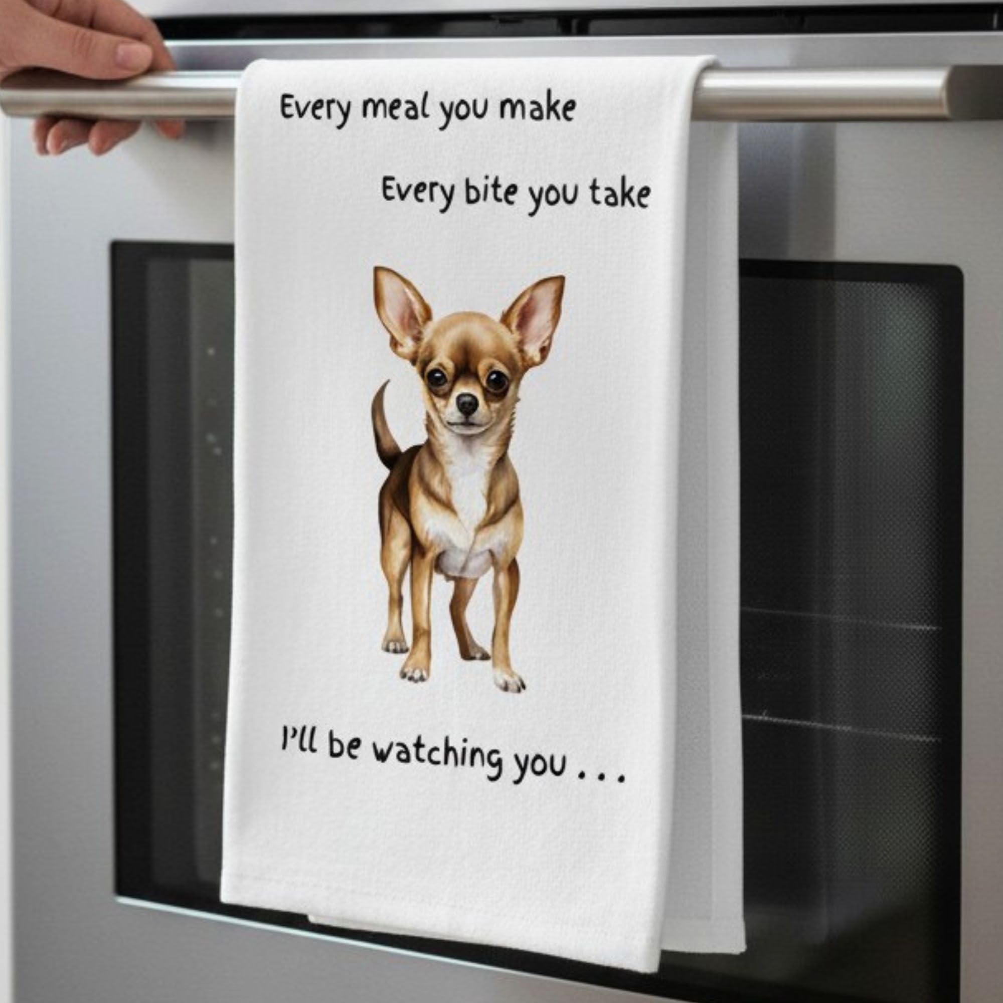 Animal Crackers Dog lover novelty Tea Towel, with Dog Breed image and 'Watching you' funny wording, quality cotton, 66cm, machine washable (White, Chihuahua)
