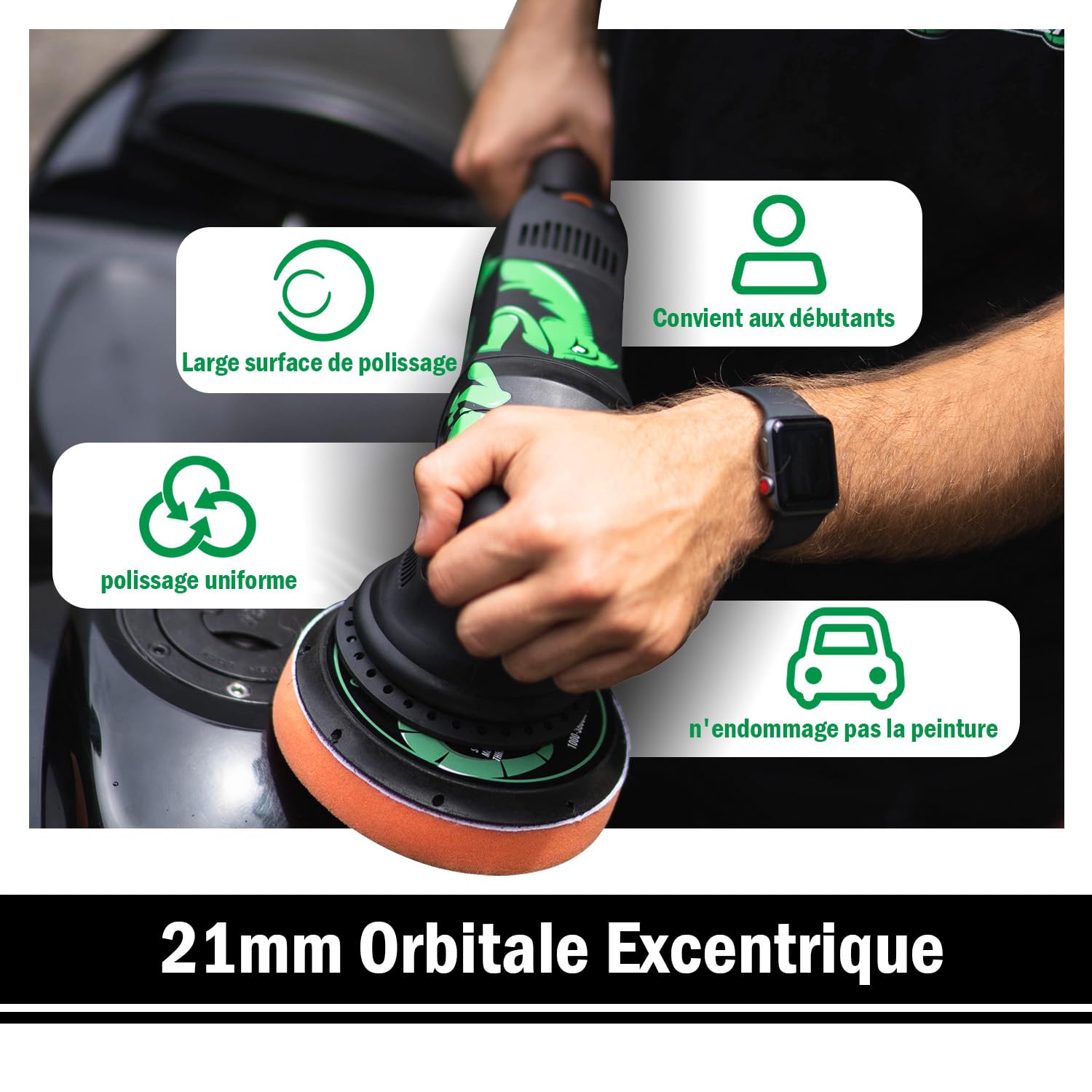 Polisseuse Orbitale,BATOCA 700W Polisseuse Voiture,Machine à Polir Excentrique 21mm,Ponceuse Électrique,150mm Polissage Pad,Meuleuse,6 Vitesse 1000-3800RPM,Lustreuse,Polissage/Cirage,Ponçage Kit