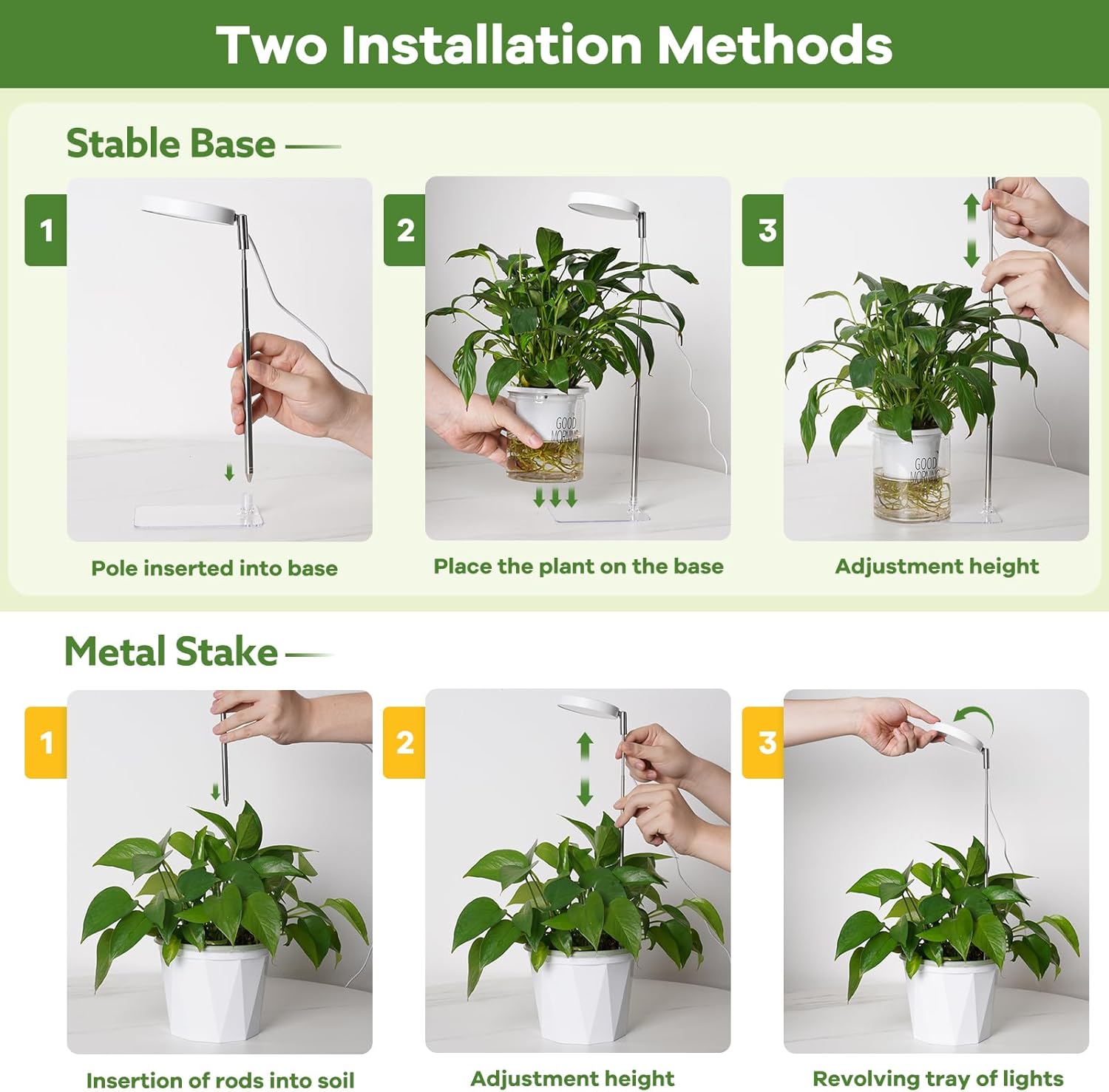 Grow Lights for Indoor Plants Full Spectrum, 48 LEDs Plant Light for Indoor Plants with 2 Mounting Options, 3 Optional Spectrums, 3/9/12Hrs, 10 Brightness, 2 Packs (White)