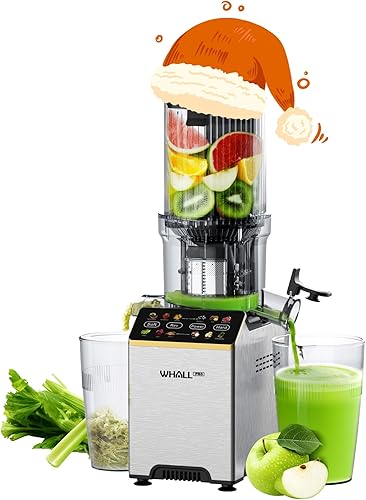 Exprimidor de prensa en frío, exprimidor de pantalla táctil con canal de alimentación de 4.5 pulgadas de ancho, exprimidores de acero inoxidable