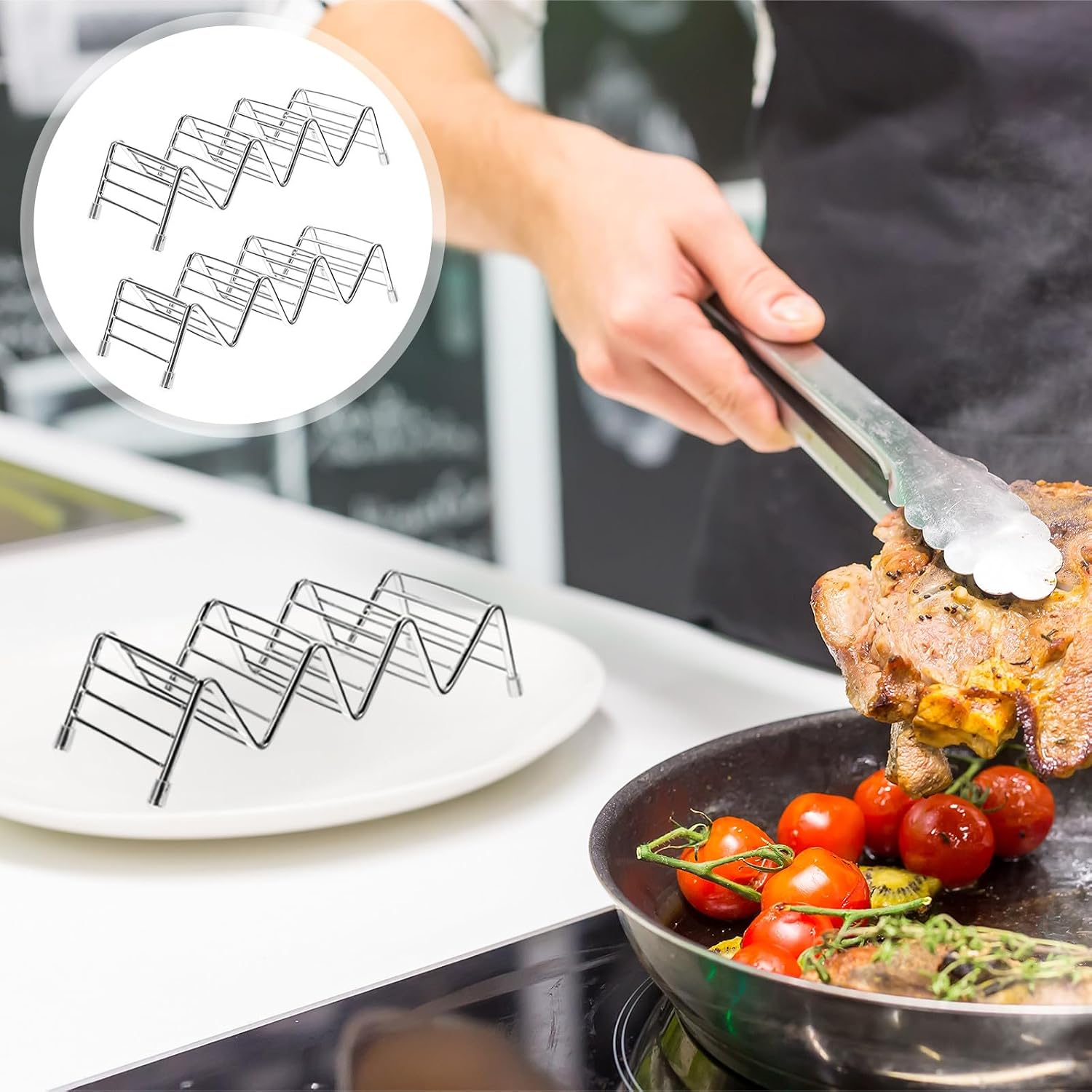 Wave-Shaped Rustproof Taco Holders Stainless Steel Taco Storage Racks Non-Slip Burrito Stands for Kitchen Display and Dining 2pcs Set