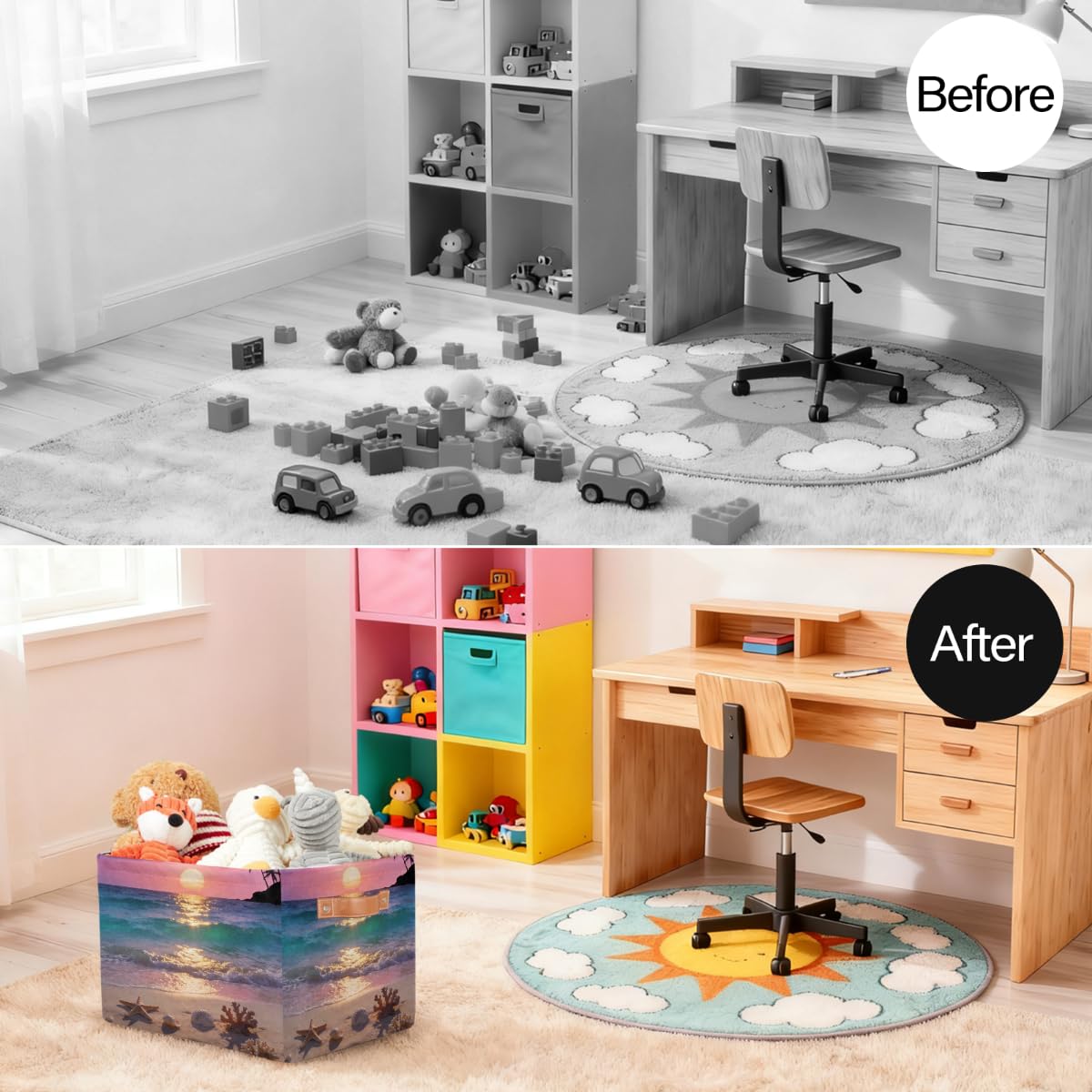 Sunset Summer Beach Rechteckiger Aufbewahrungskorb mit Ledergriffen, 2 Stück, faltbarer Stoff-Aufbewahrungskorb für Schrank, Badezimmer, Wohnzimmer, Büro, Spielzeug, Organizer, Wäschekorb