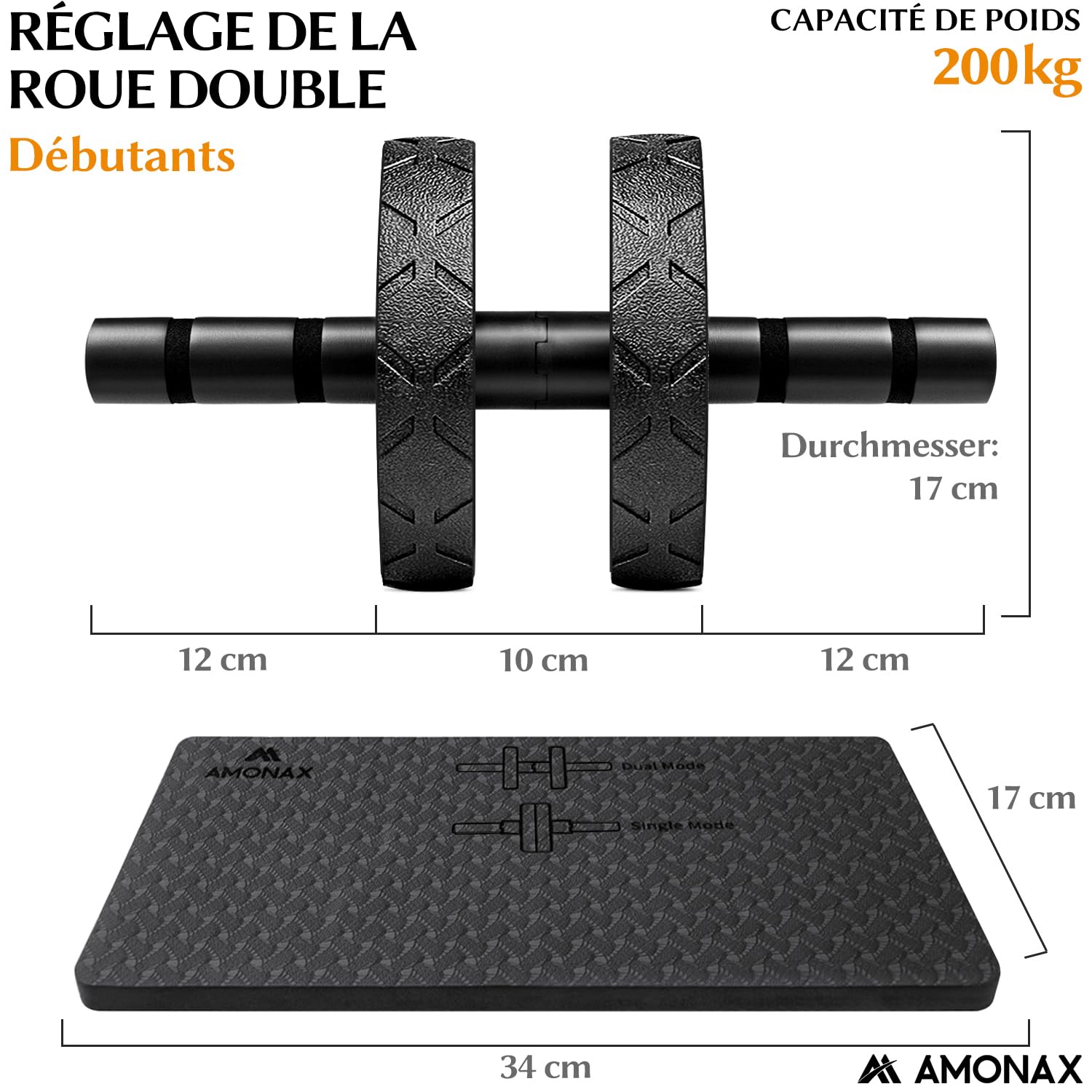 Amonax Roue Abdominale Convertible, Ab Roller Wheel, Roulette Abdominaux Exercice