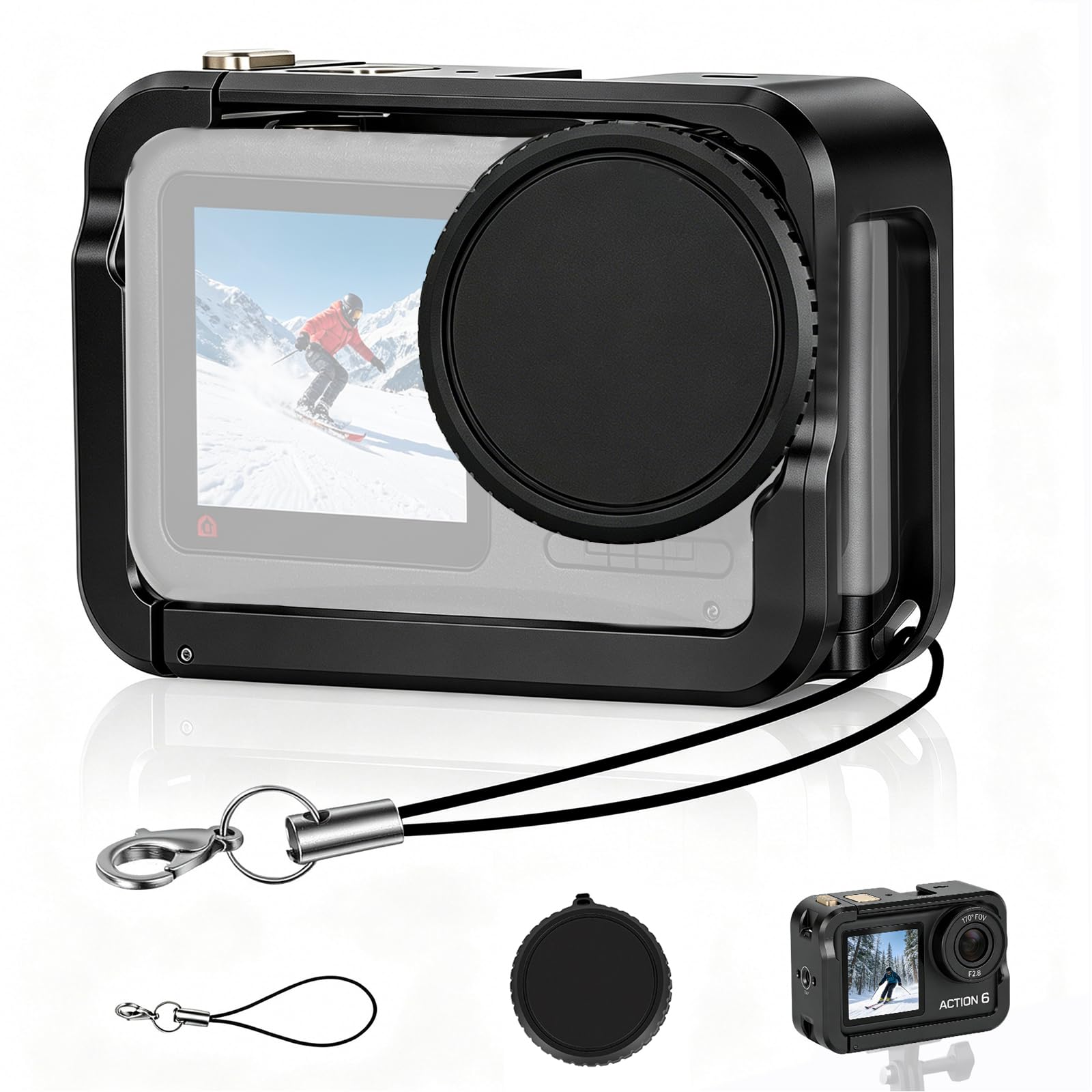 Boîtier de protection compatible avec DJI Osmo Action 6, cadre en aluminium avec adaptateur de trépied 1/4", boîtier en aluminium robuste pour accessoires de caméra d'action, coque de protection