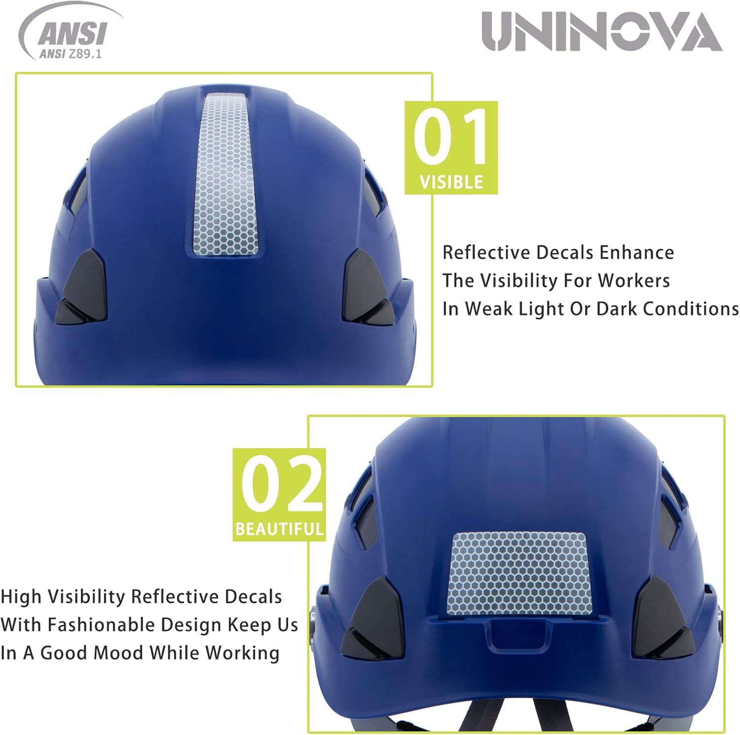 Hard Hats for Construction UNINOVA OSHA Safety Helmet 6 pt. Adjustable Suspension Cascos De Construccion