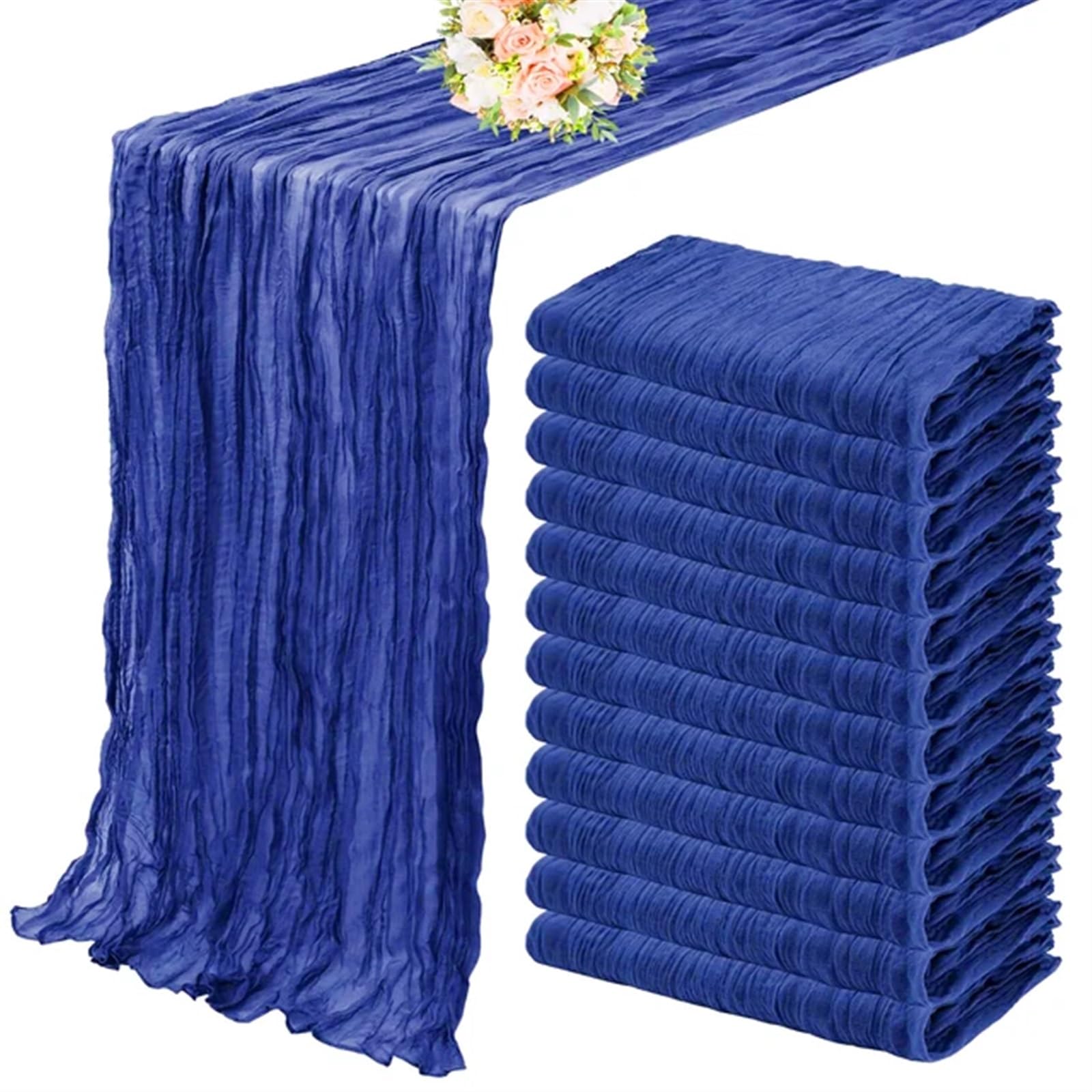 10 STÜCKE Halbtransparente Gaze Tischläufer Käsetuch Tischdekoration Esszimmer Hochzeit Party Weihnachtsbögen Kuchen Dekor TischläUfer Chiffon(10Pcs Blue,90X400cm)