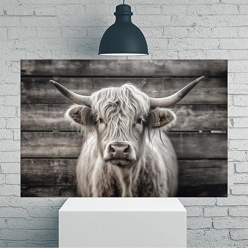 Lienzo de pared rústico vintage de vaca de las Tierras Altas, póster sin marco, decoración del hogar y la oficina para sala de estar, dormitorio, cocina y cafetería