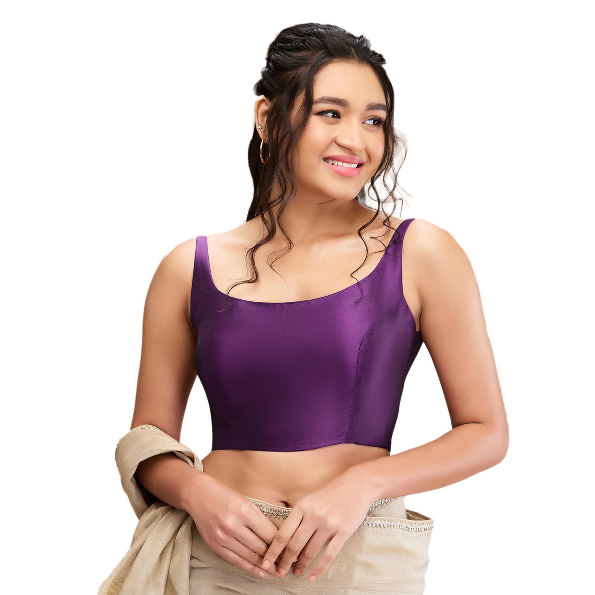 salwar studio Taffeta Solid Round Neck Sleeveless Blouse-picture-10