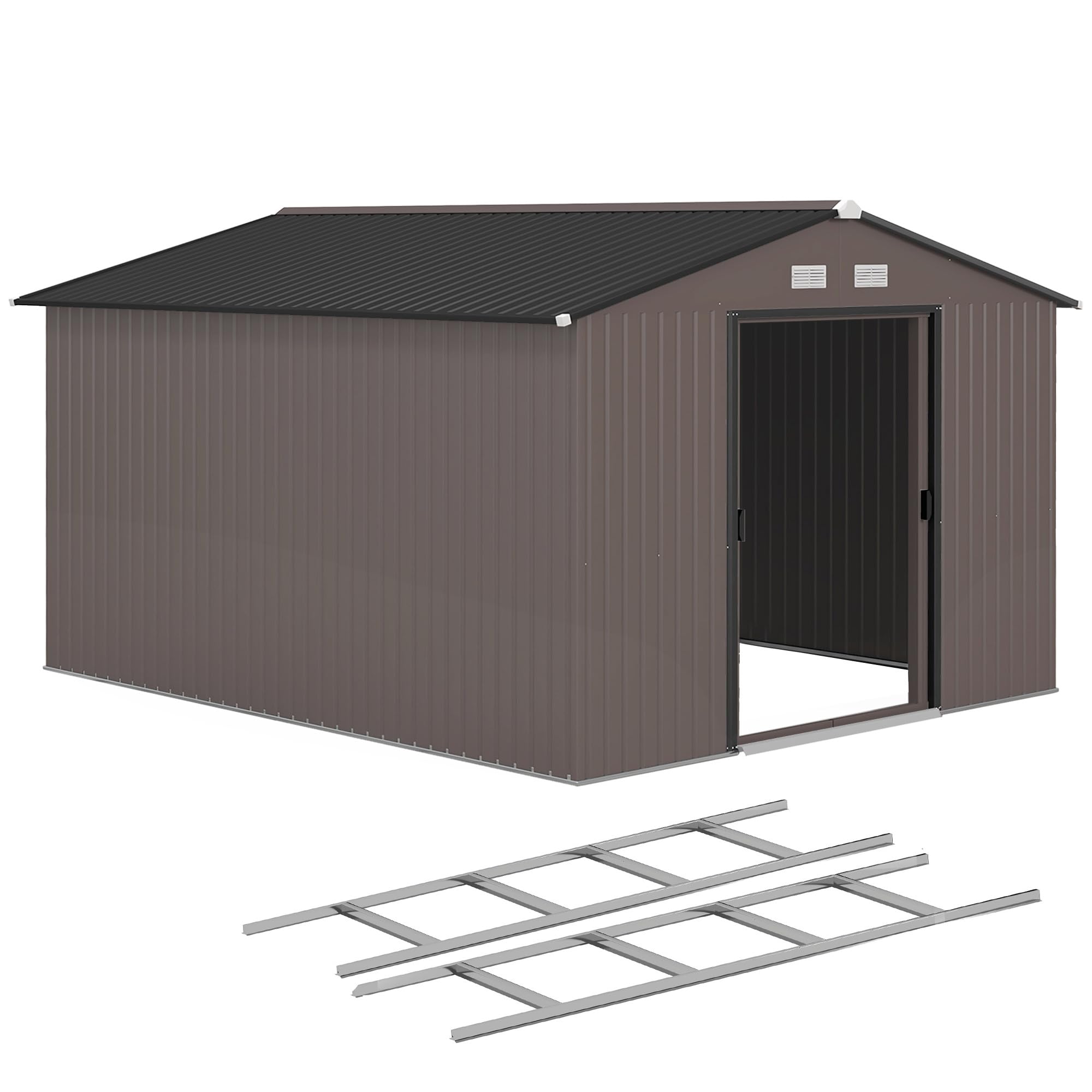 Outsunny 9' x 6' Garden Storage Shed with Foundation Kit, Metal Tool Storage House with Double Doors for Outdoor Patio Yard, Dark Grey — view 12