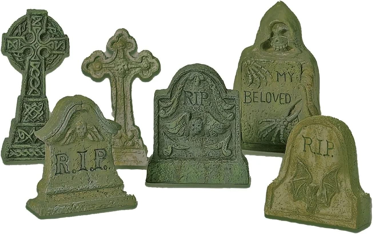 Halloween Accessories for Village Collections Tombstones Figurine Set, Multiple Sizes, Multicolor