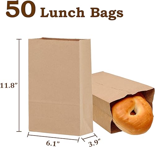 Miniatura 3 de Bolsas de almuerzo de papel, 100 unidades, 8 libras, color marrón, a granel, fuertes para pequeñas empresas