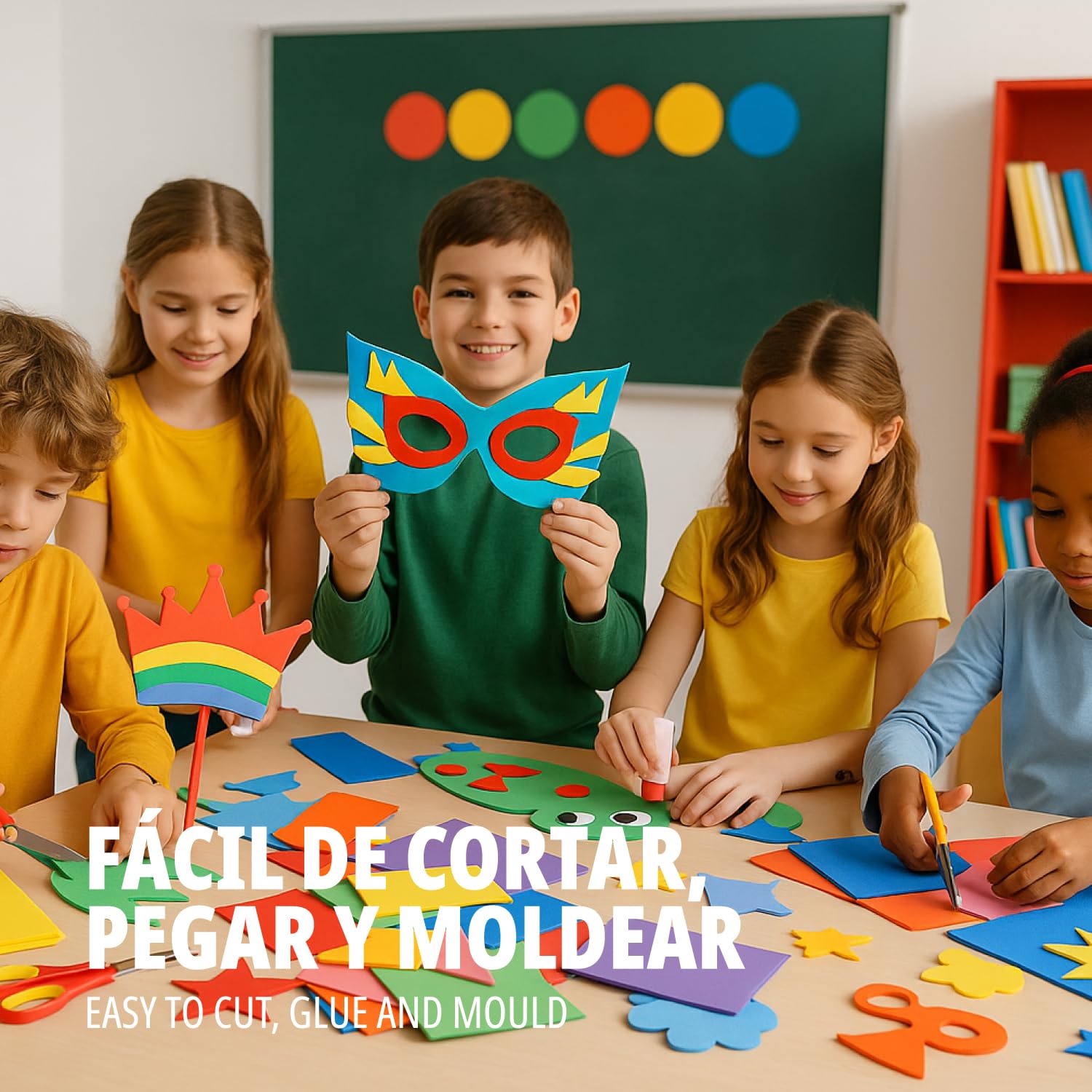 OFITURIA Pack 100 Hojas de Goma Eva, Tamaño 20x30cm, 10 Colores Básicos Surtidos Ideales para Proyectos Creativos, Manualidades, Uso Escolar o Profesional, Foamy EVA (Surtido Clásicos)
