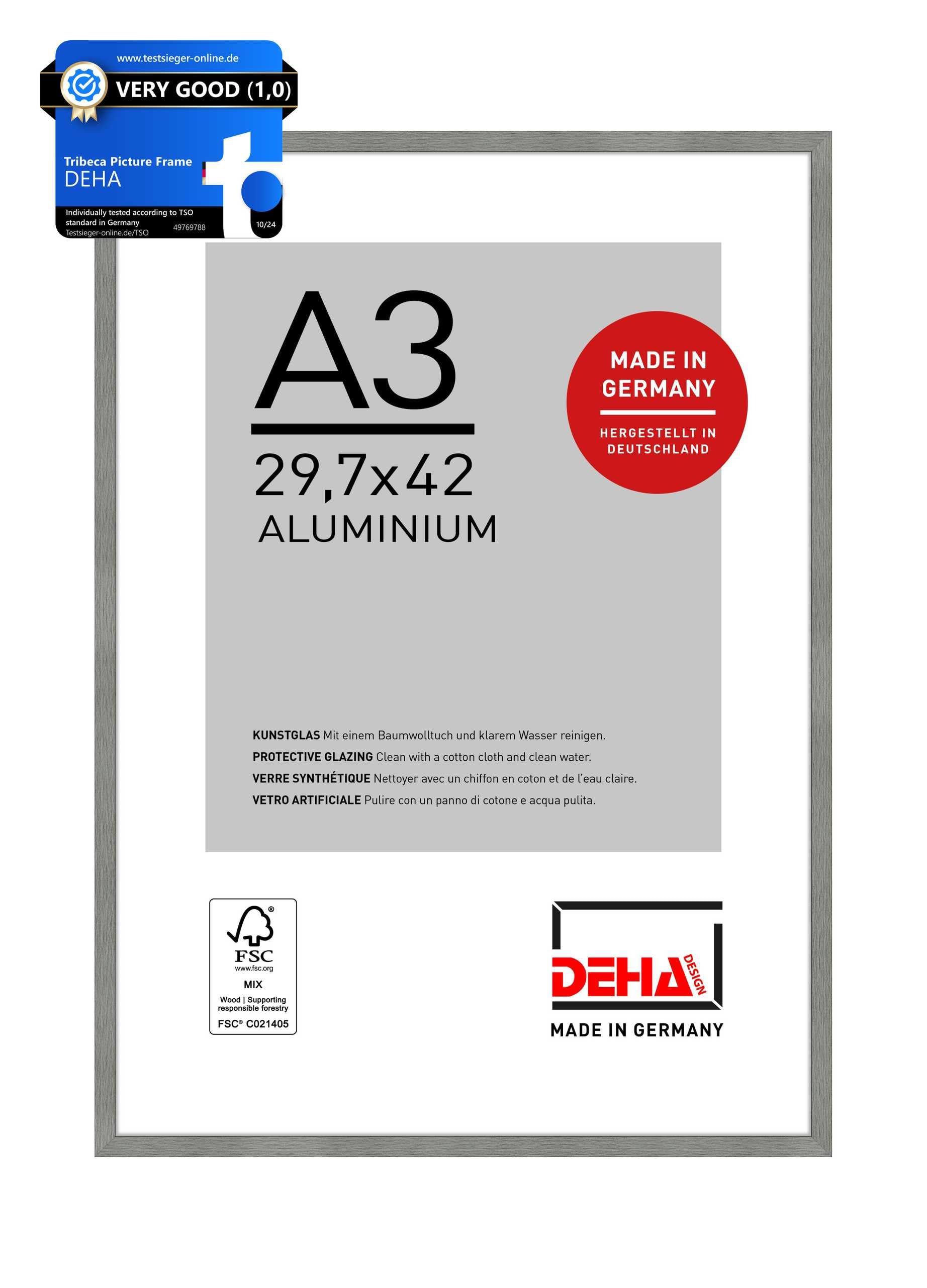 DEHA Design marco de aluminio Tribeca, 29,7x42 cm (A3), Estructura Gris Mate