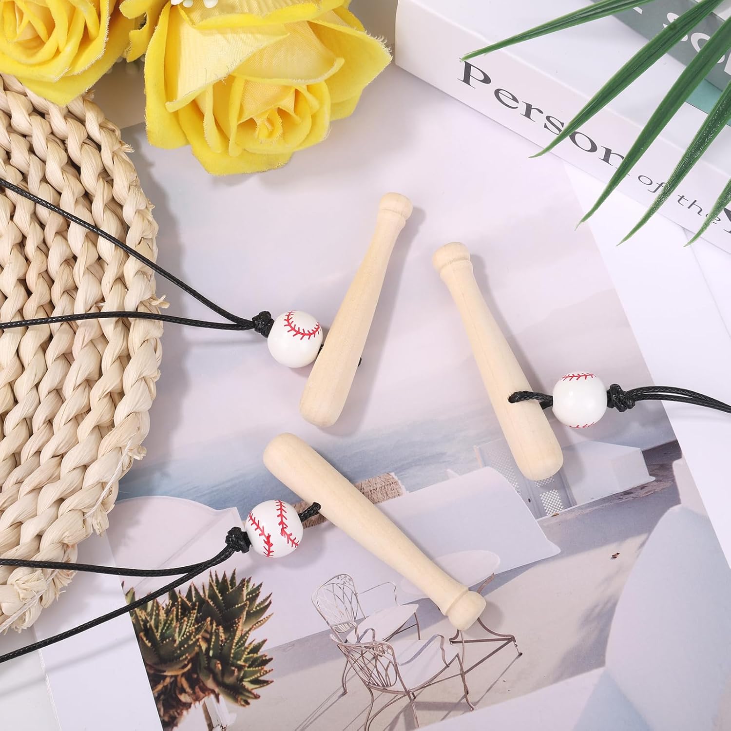 12pc Baseball Necklace with Baseball Wooden Rope Bat Pendant Chain for Team Gift Sport Theme Party Favors Supplies - Image 3