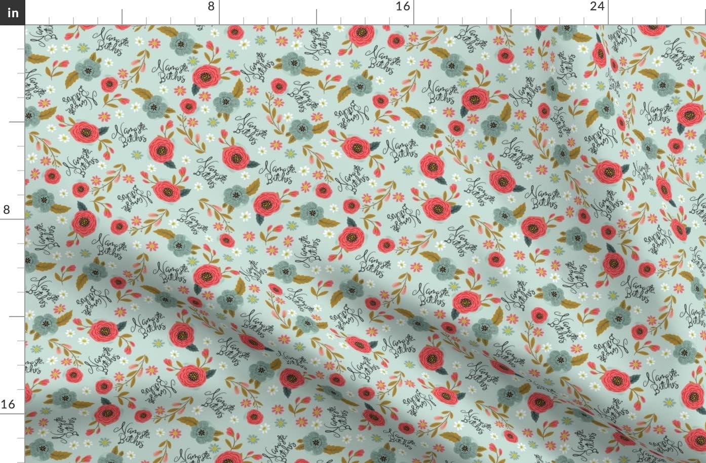 Spoonflower Fabric - Flowers Turquoise Blue Girly Pretty Floral Daisy Swear Curse Word Printed on Organic Cotton Sateen Fabric by The Yard - Sewing Quilting Apparel Home Decor
