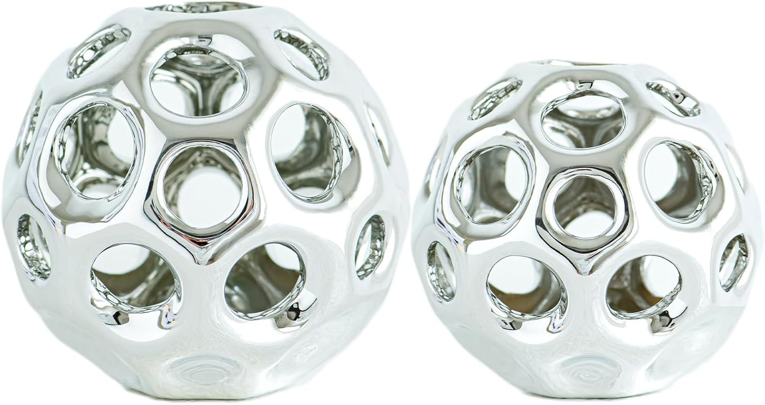 Silver Knot Orbs Decorative Objects, Modern Geometric Balls Centerpieces, Orb Knick Knacks Home Decor, Ceramic Coffee Table Sculptures for Living Room, Bedroom, Office Desktop, Bookshelf (Silver)