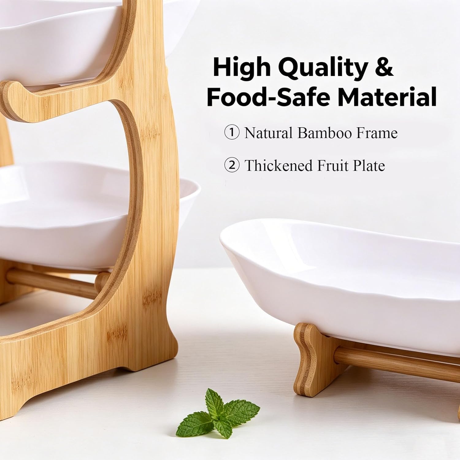 3 Tier Oval Fruit Basket, 2026 Upgraded Fruit Basket With Bamboo Stand, 3-Tiers Kitchen Countertop Organizer With Detachable Bowls For Fruits, Vegetables, Snacks For Home Decor & Party (White, 3-Tier)