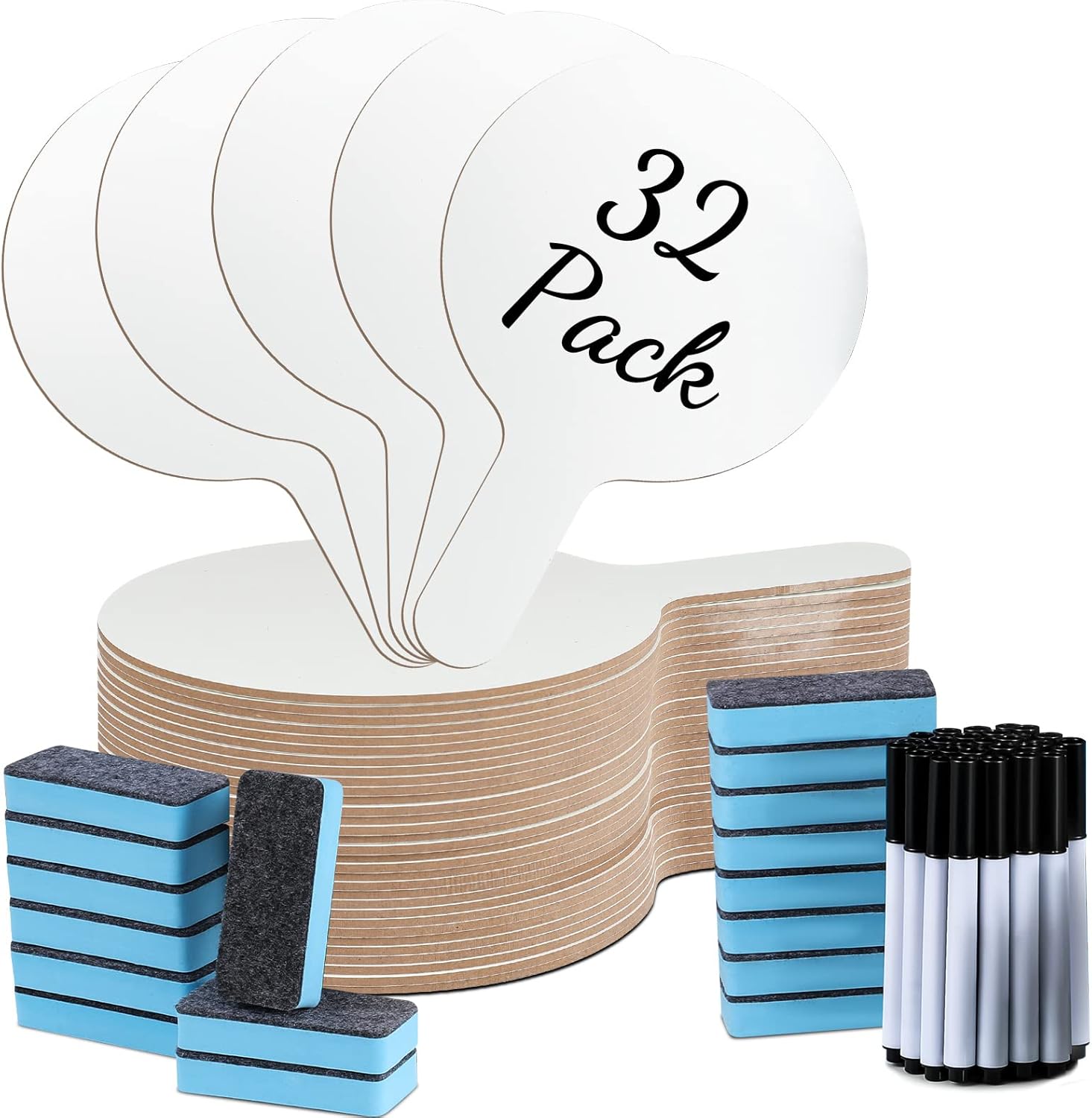 Paquete de 32 paletas de borrado en seco, tablero de respuesta blanco, tablero de doble cara, juego de paletas de mano de plástico con bolígrafos de