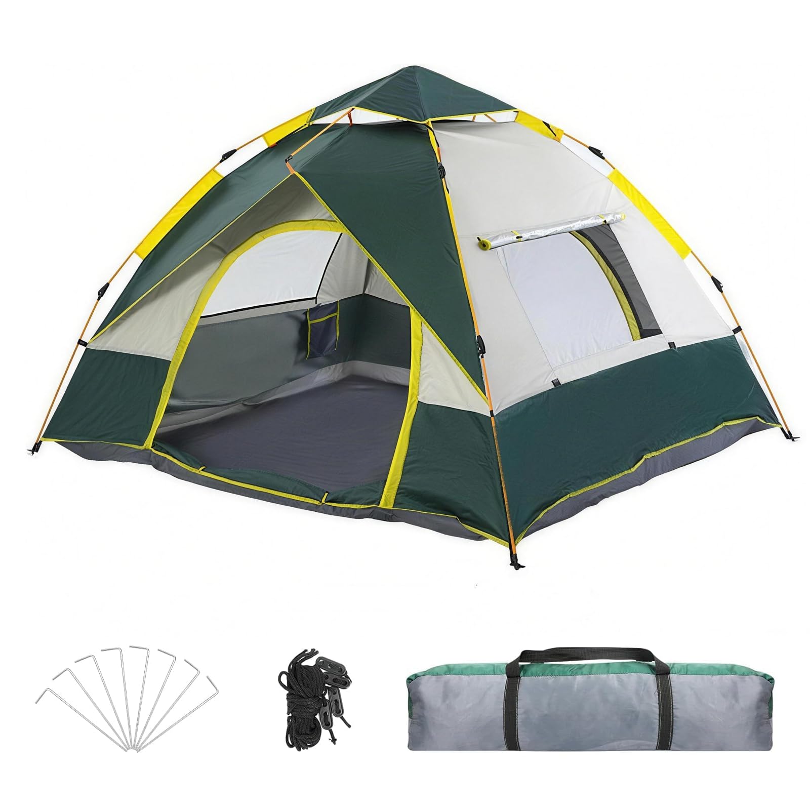 Tenda da campeggio, tenda pop-up, due porte e due finestre, adatta per 2-3 persone, impermeabile e a prova di insetti, ideale per campeggio, viaggi e uso in giardino, verde
