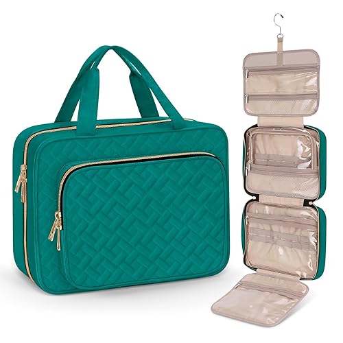 Wedama Neceser para mujer, bolsa de viaje grande para cosméticos, bolsa de aseo colgante para baño, bolsa de maquillaje de viaje impermeable de PVC