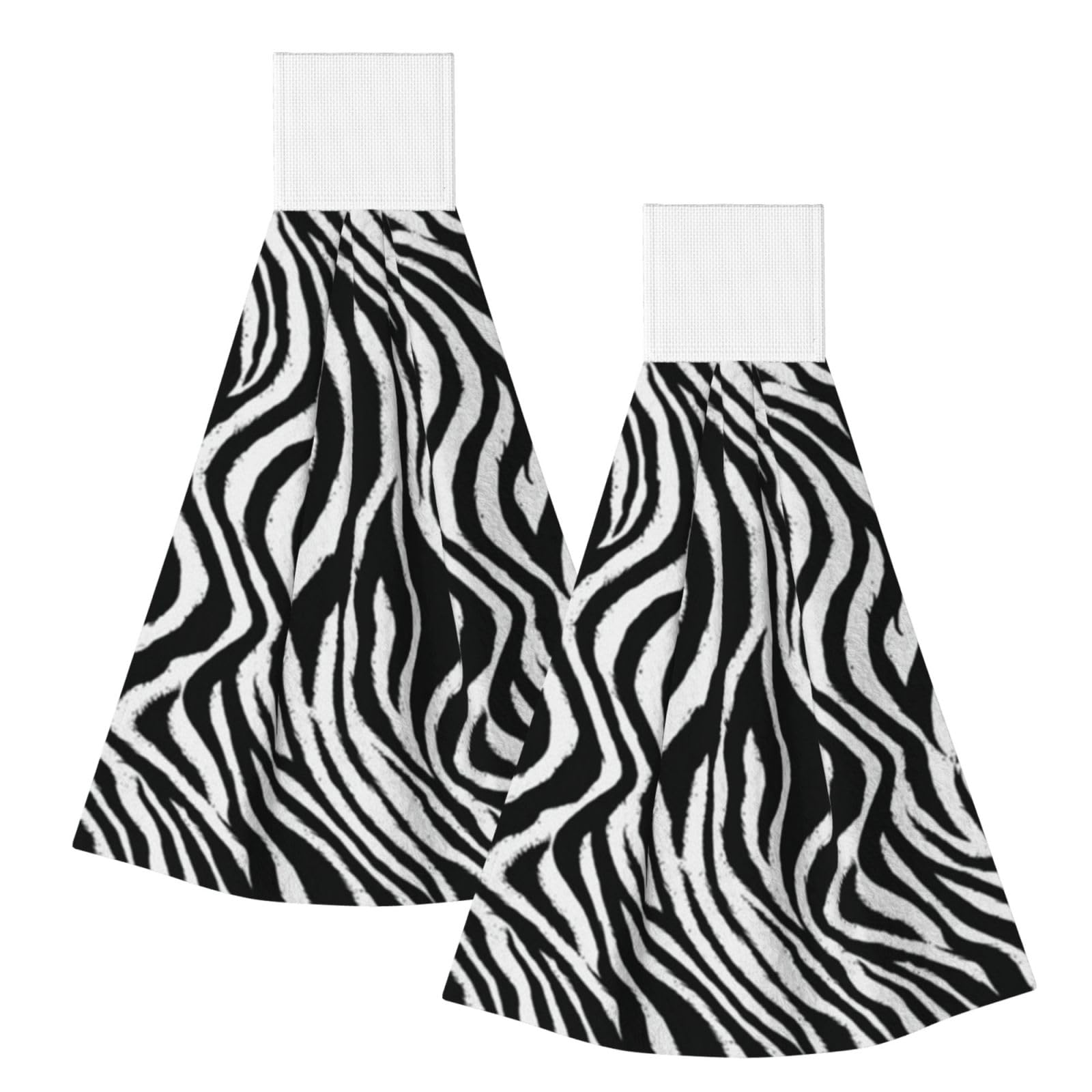 DOPKLNA Zebra Print, 2 Pcs Hanging Coral Fiber Hand Towels for Bathroom, Absorbent Kitchen Towels