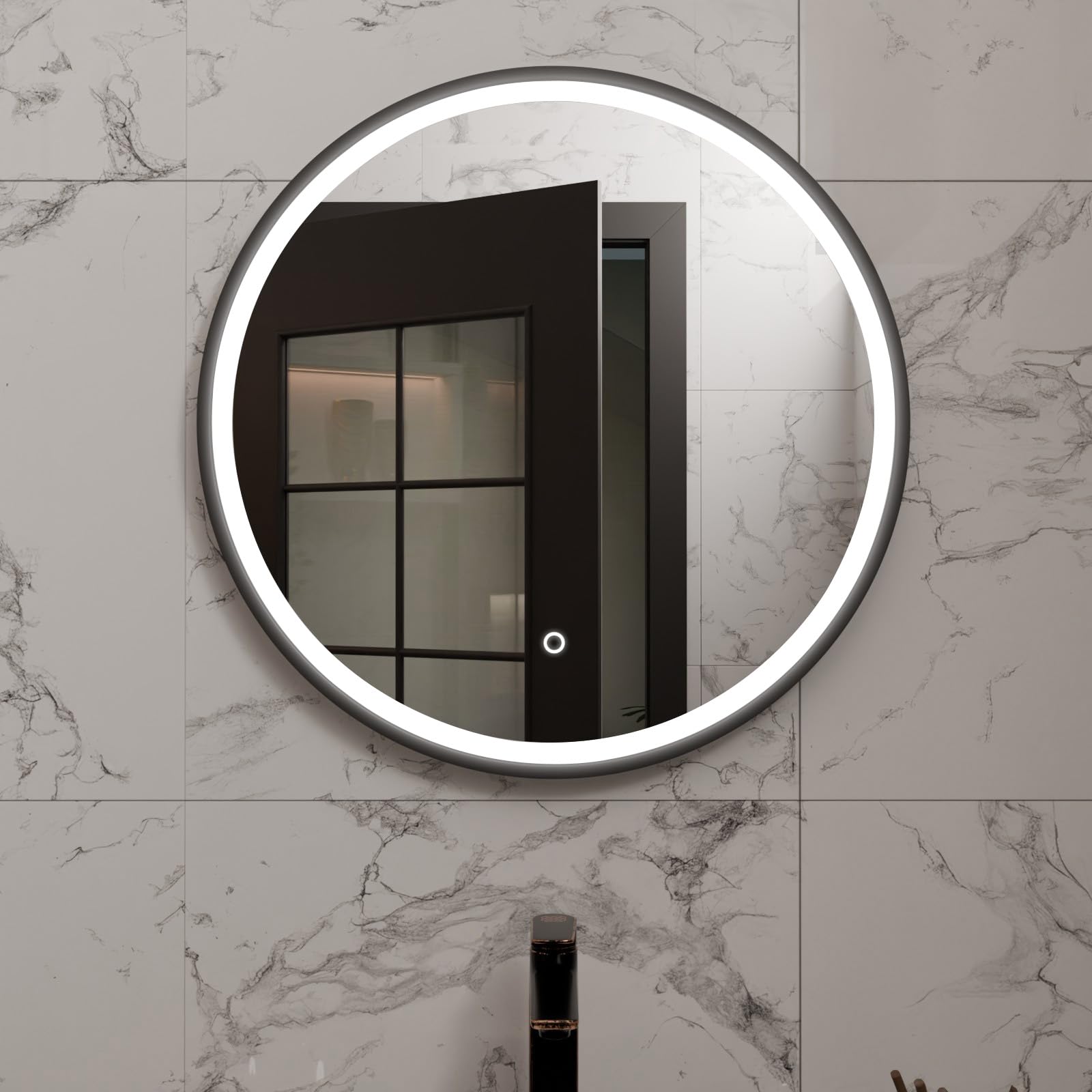 Harper & Harlow Lyra Illuminated LED Bathroom Vanity Mirror, 600x600mm, Matt Black Frame, IP44, Adjustable Light Colour, Memory Function, Touch Control, Dimmable, Anti-Fog Demister
