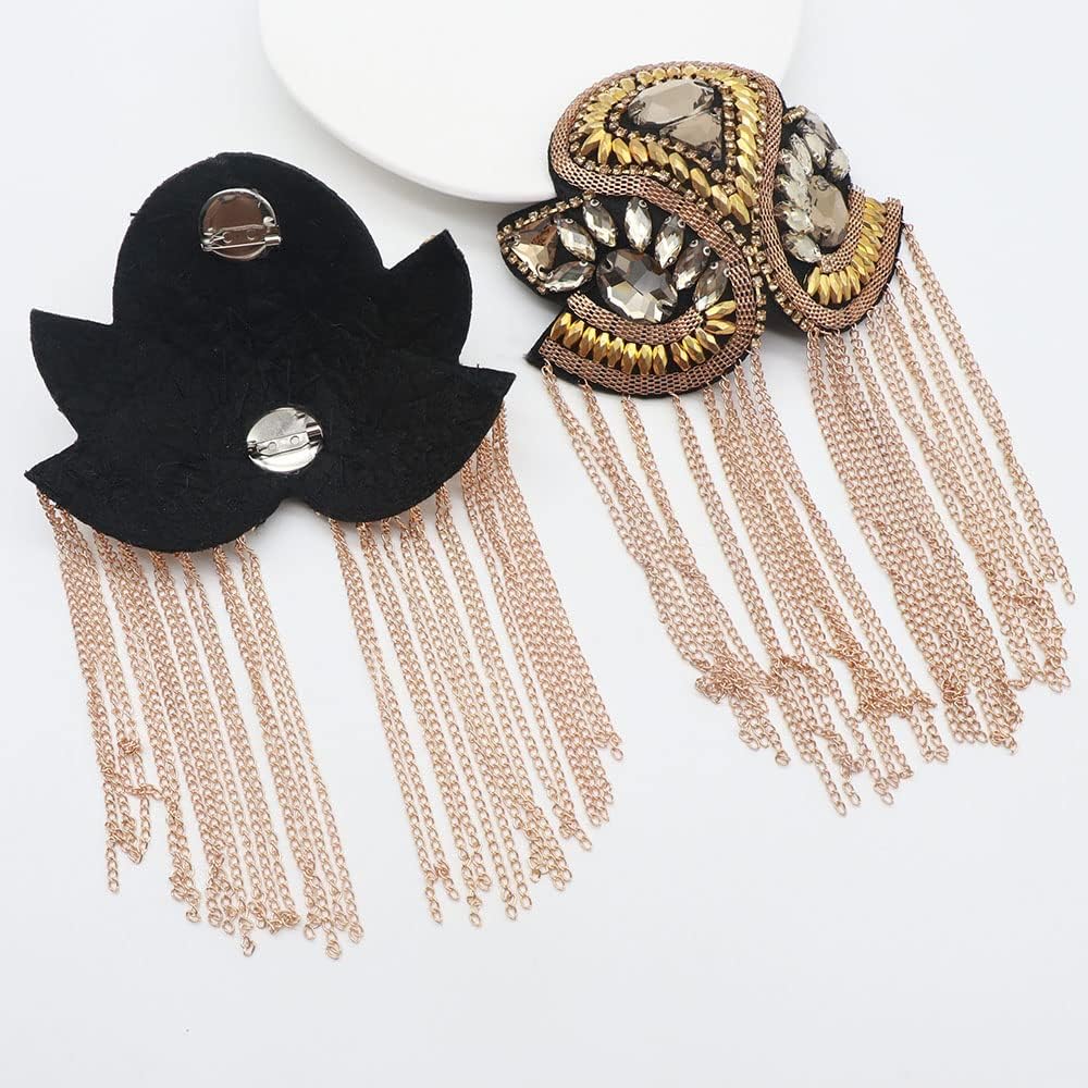 Women Children Shoulder Epaulet Crystal Beads Chain Shoulder Brooch Boards Badge Stage Dress Medal Accessories by The Pair image 4
