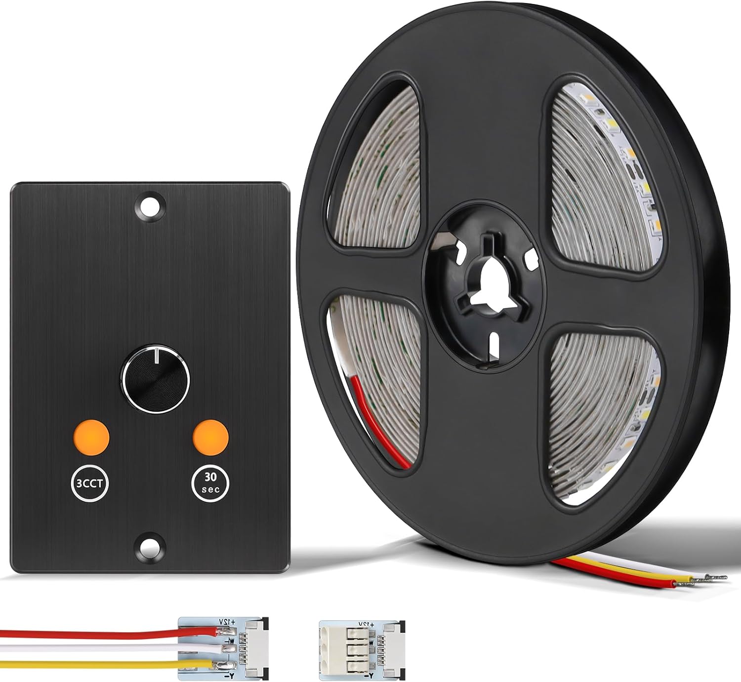 3CCT Flexible 16.4ft LED Strip Light with 12V CCT Switchable Dimmer Kit for Camper Vans, Trucks & Trailers Indoor. CCT Changeable(3000K/4500K/6000K) & Brightness Control DC12V, 10A