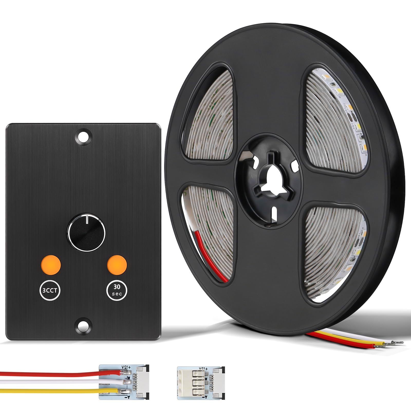 3CCT Flexible 16.4ft LED Strip Light with 12V CCT Switchable Dimmer Kit for Camper Vans, Trucks &amp; Trailers Indoor. CCT Changeable(3000K/4500K/6000K) &amp; Brightness Control DC12V, 10A