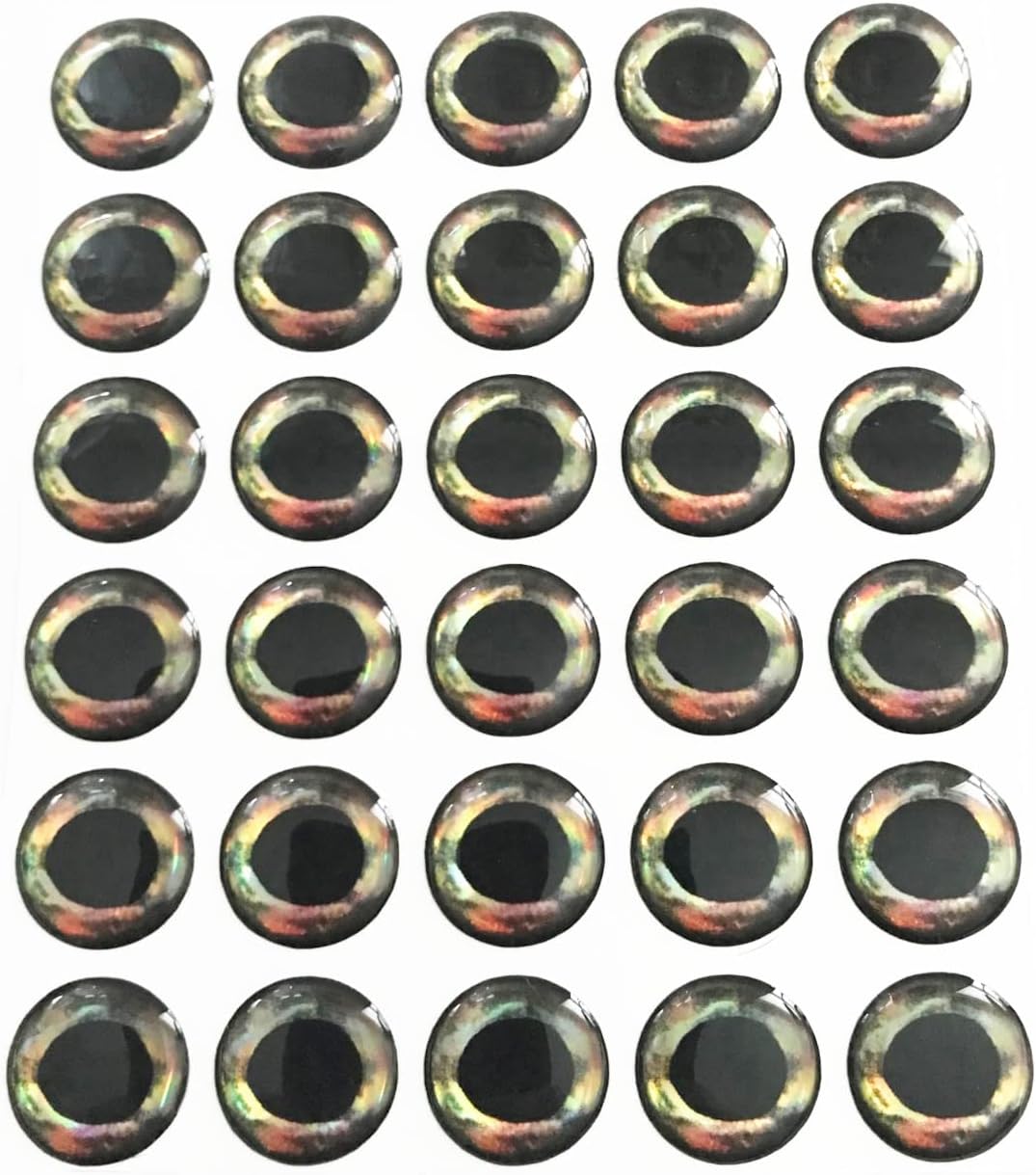 Brule 3-D Holographic Epoxy Fish Eyes (5mm-20mm) 60 Pack, Handpoured, Fishing Fly Tying Lures DIY Crafts