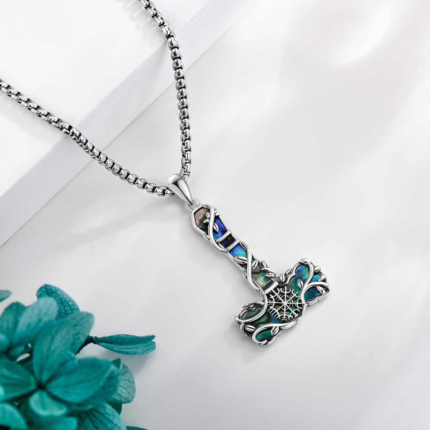 Thors Hammer Necklace 925 Sterling Silver Abalone Shell Mjolnir Amulet Pendant Nordic Jewelry for Women Men - Image 4