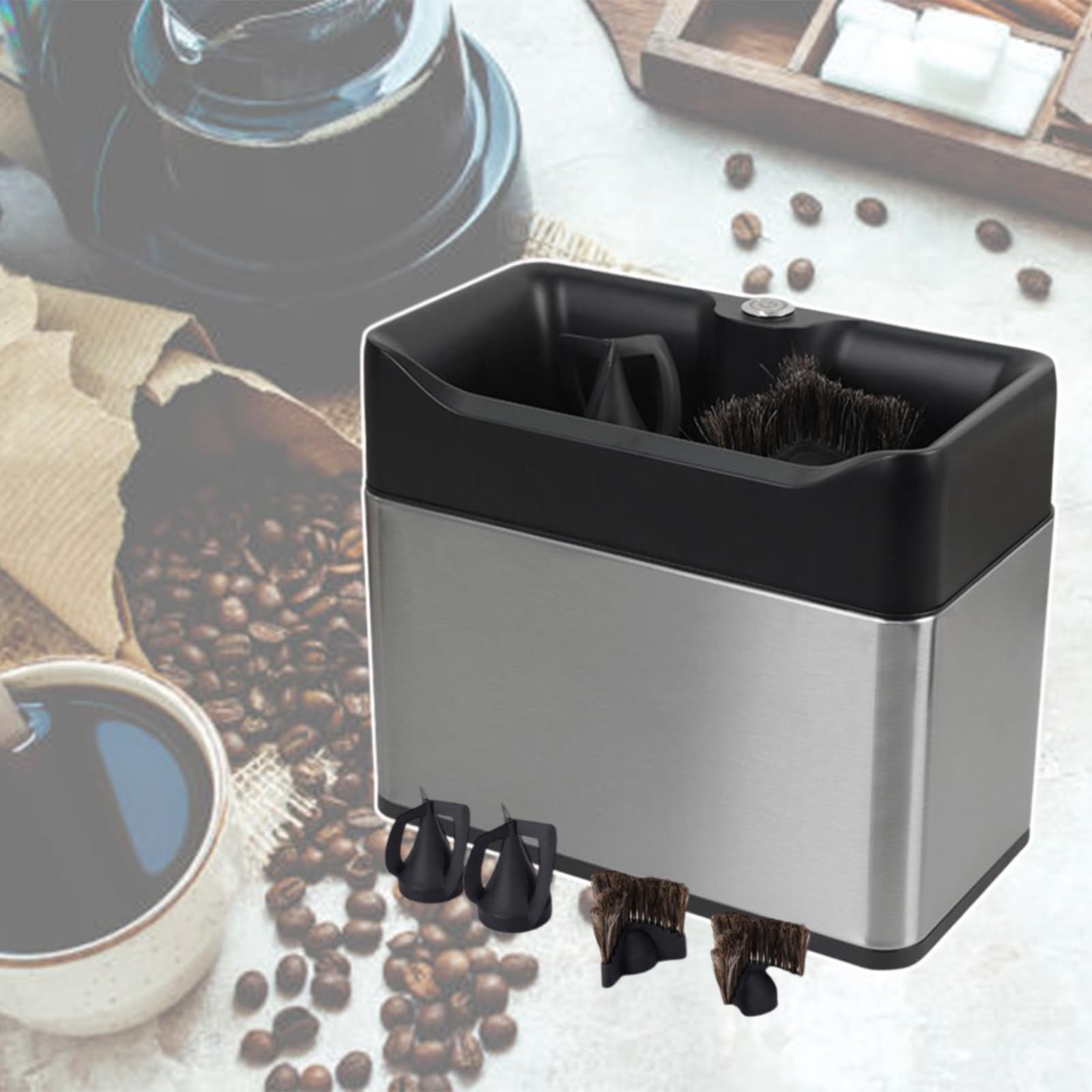 Pulitore Elettrico per Portafiltro del caffè, Macchina per La Pulizia Automatica del Portafiltro da 20 W con 2 Raschietti E 2 Spazzole, 340 Giri/Min, per Casa, Bar, Ristorante, Argento