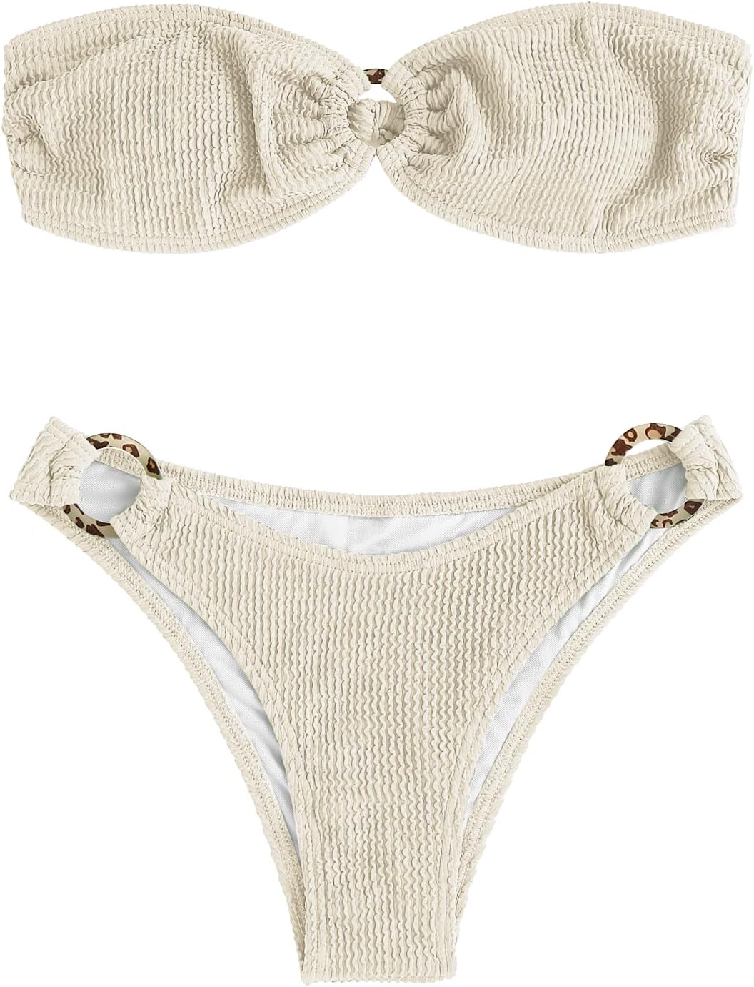 ZAFUL O Ring Bandeau Bikini Sets for Women Sexy Strapless Swimsuits 2 Piece High Cut Bathing Suit