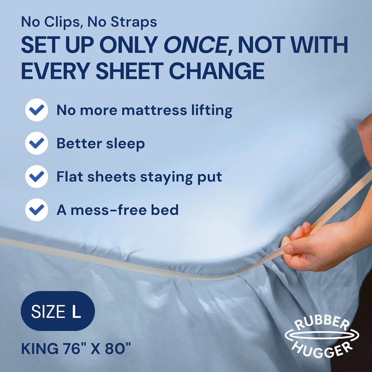 Elastic Fitted Sheet Straps - King 76x80, Anti-Slip | Rubber anti-slip sheet straps - secure corner grip - Use for king fitted sheets, keep sheets in place