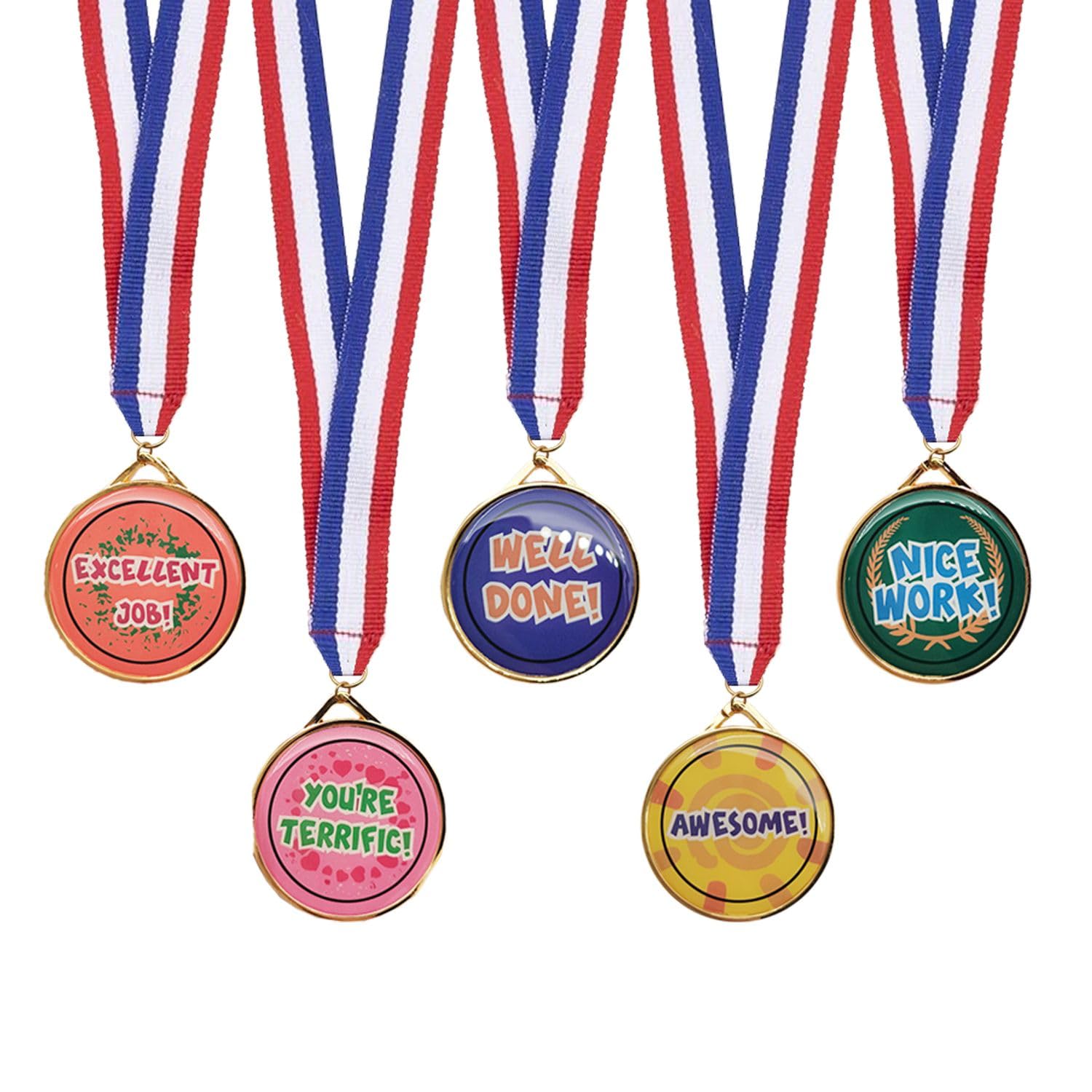 Home Smart Award Medal Set of 5 Pcs Assorted Color and Design with Ribbon Party Favors and Sport Competitions Awards