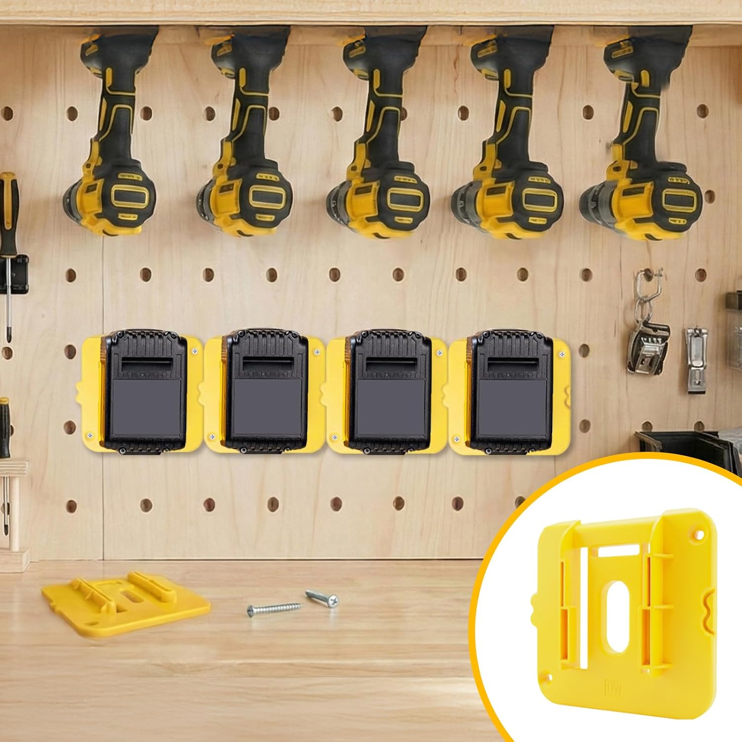 12 Packs Tool Battery Holder Mount Bracket Compatible with Dewalt 20V Batteries DCB200 DCB201 DCB202 DCB204, 12PCS Battery Storage Organizer (24 Screws, No Battery)