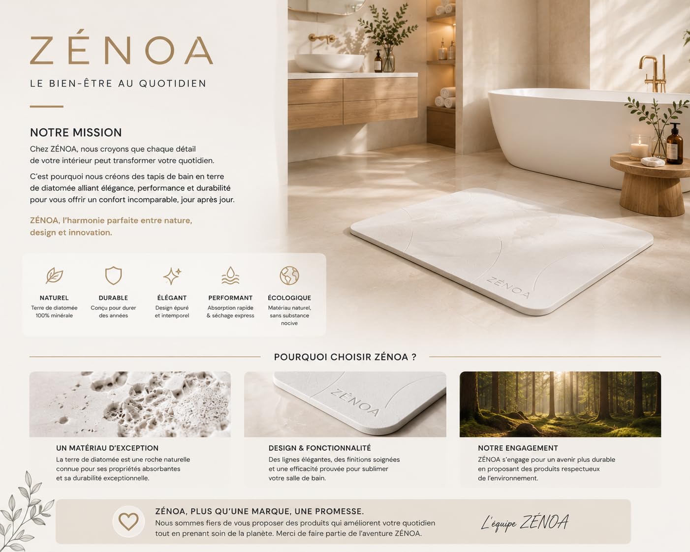Tapis de Bain en diatomite 60 x 39 cm - Séchage instantané, antidérapant, Surface minérale Ultra absorbante - Blanc & Gris Ligne