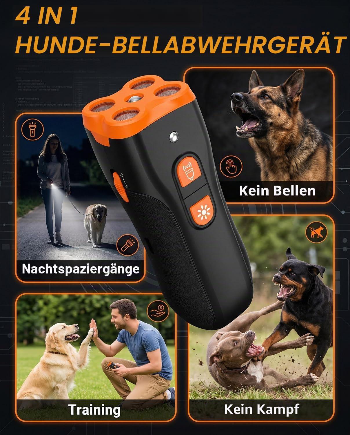 Anti-Bell-Gerät für Hunde, Ultraschall-Abschreckungsgerät gegen Hundebellen, Sicheres Hunderindenstopper für Hunde, 50 Fuß Reichweite, Wiederaufladbar Ultraschall-Bellstopper Drinnen & Draußen
