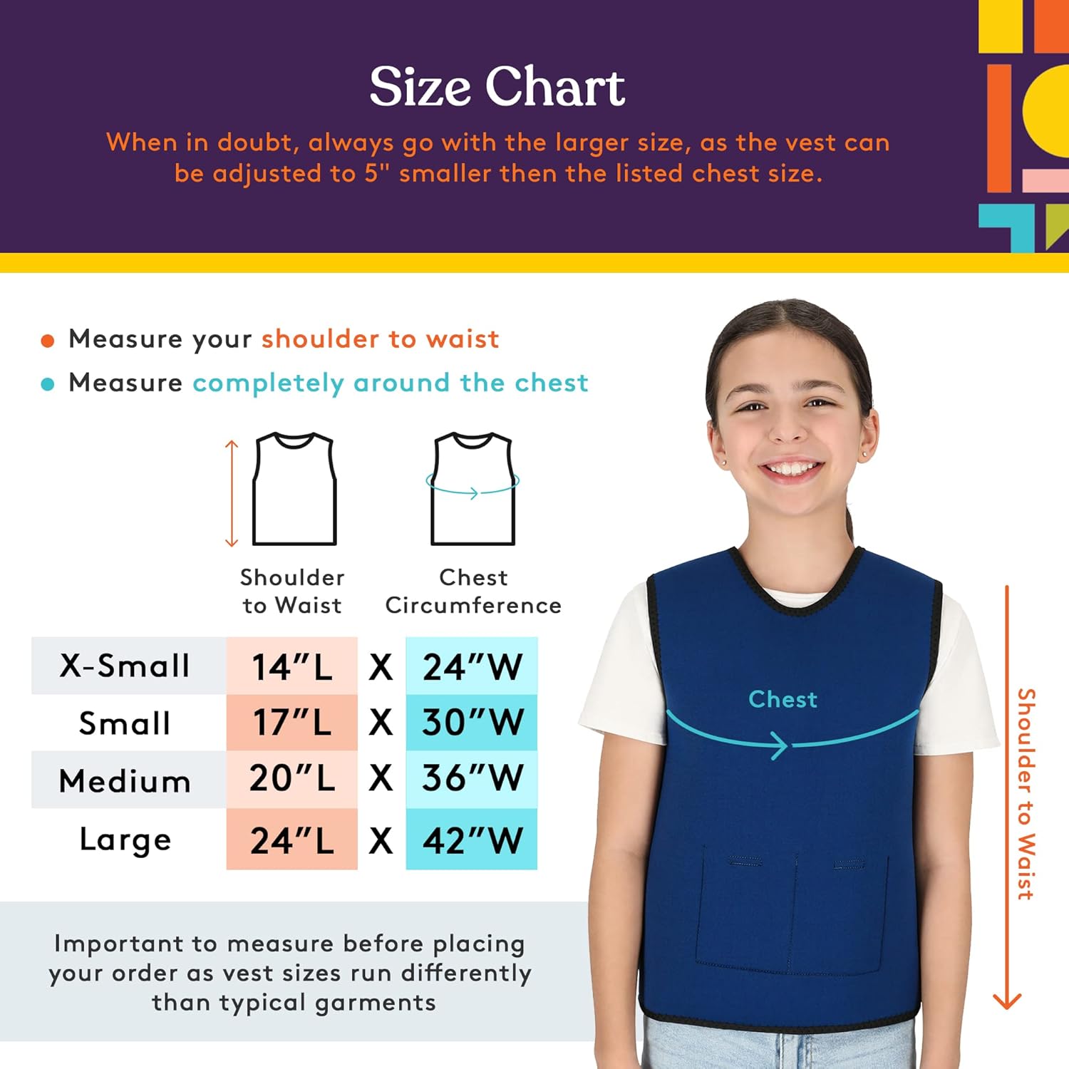 Special Supplies Weighted Sensory Compression Vest for Kids with Processing Disorders, ADHD, and Autism, Calming and Supportive with Adjustable Weight Fit (Medium 20x36 inches) : Health & Household