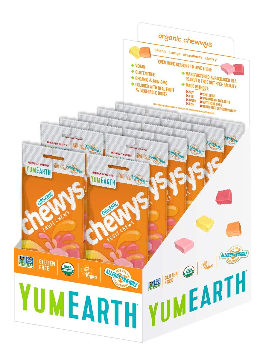 YumEarth Organic Chewys Fruit Flavored Candy Chews, 2oz. (Pack of 48), Allergy Friendly, Gluten Free, Non-GMO, Vegan, No Artificial Flavors or Dyes